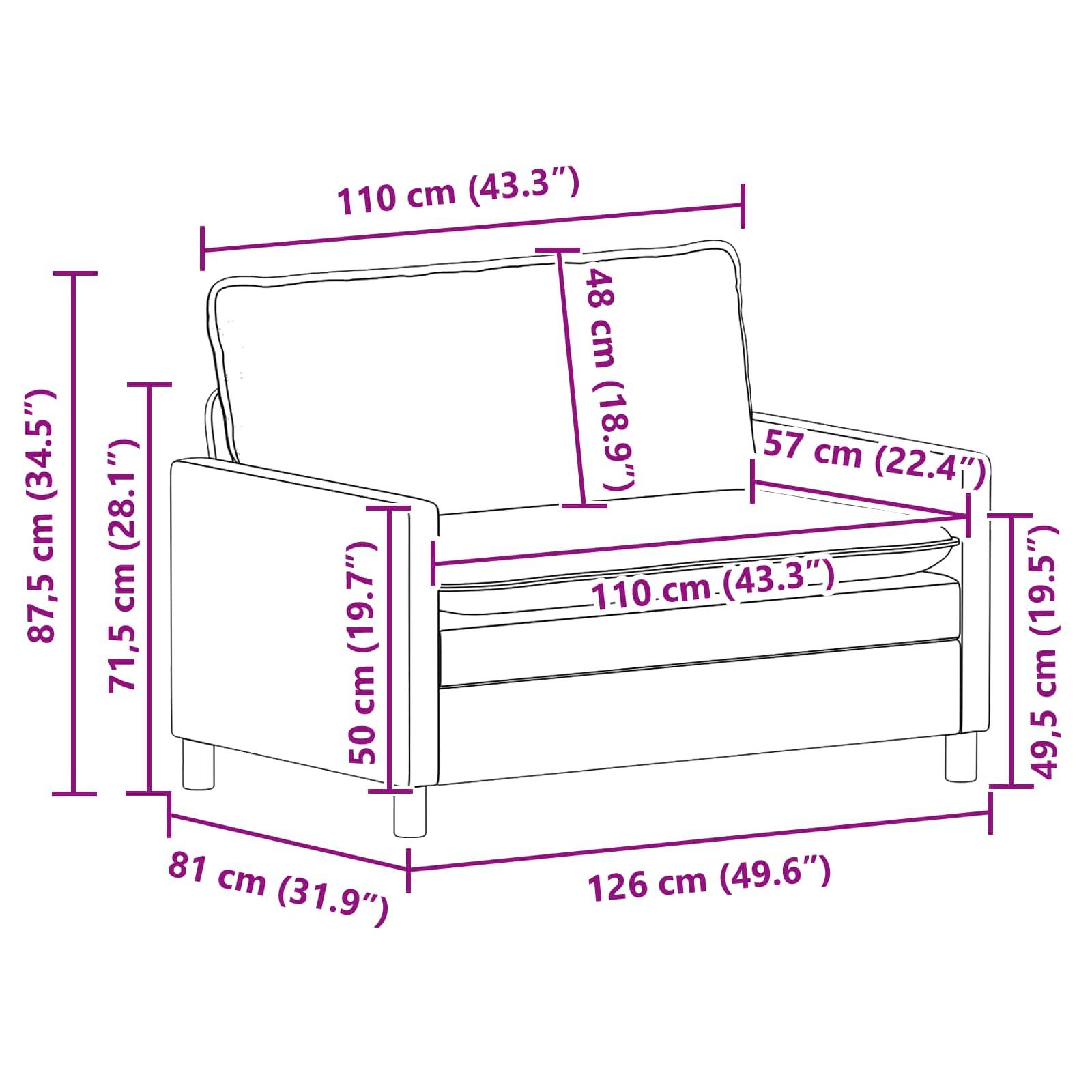 vidaXL Sofa Dunkelgrau 126 x 81 x 87,5 cm Stoff