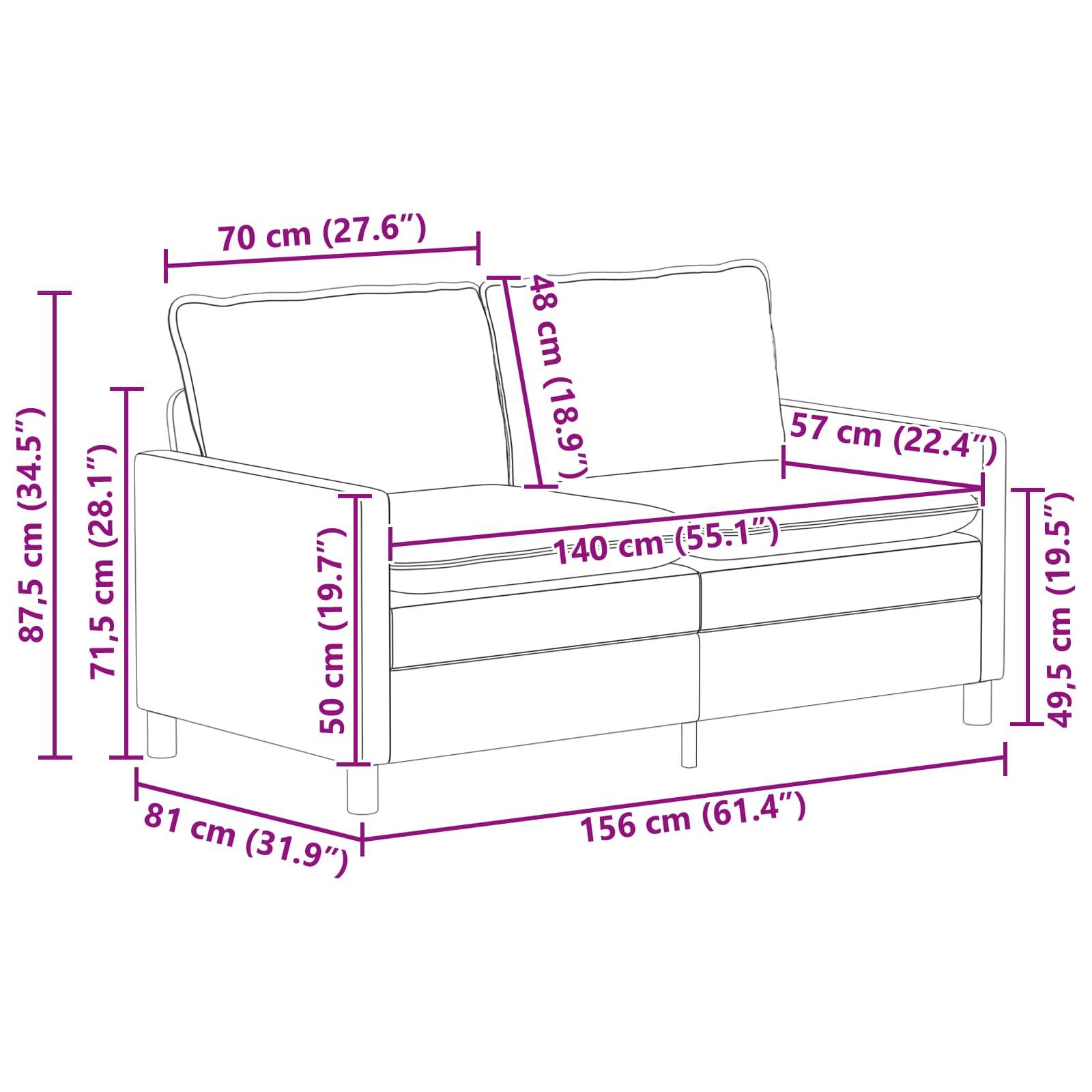 vidaXL Sofa Weinrot Stoff