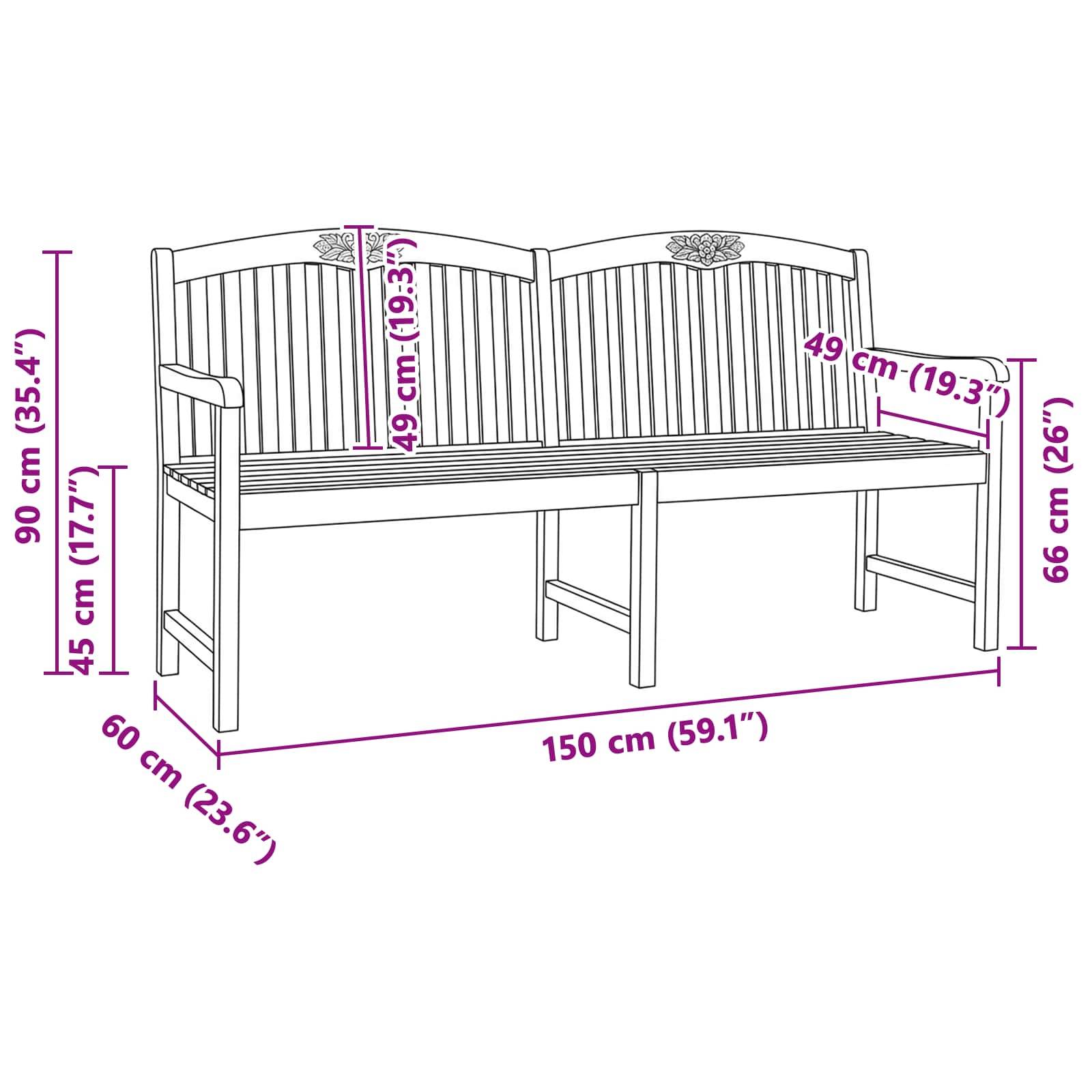 vidaXL Handgefertigte Rosenbank Natur 150 x 60 x 90 cm Massivholz Teak