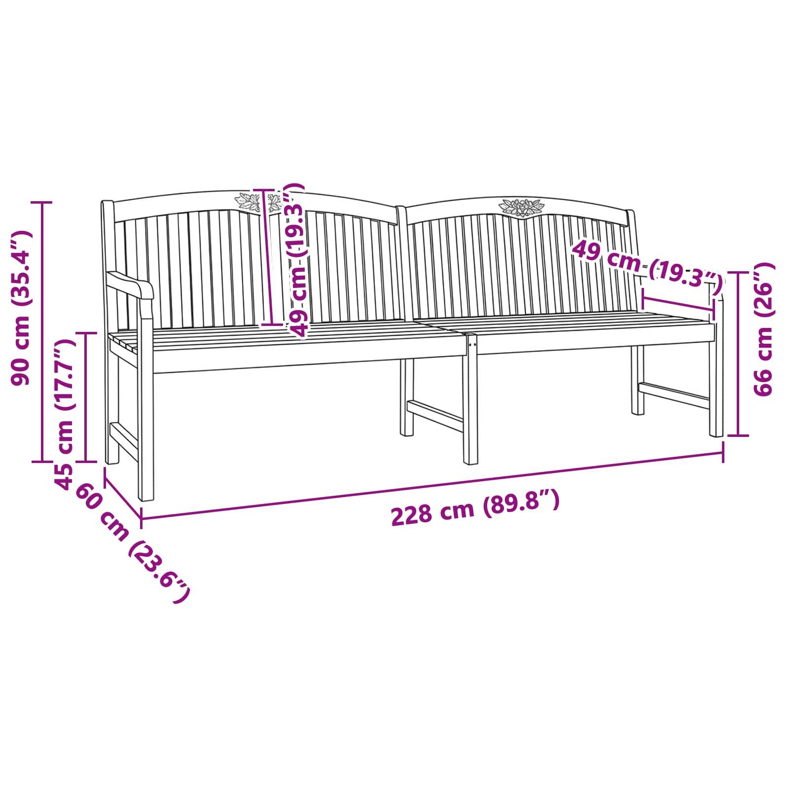 vidaXL Handgefertigte Rosenbank Natur 228 x 60 x 90 cm Massivholz Teak