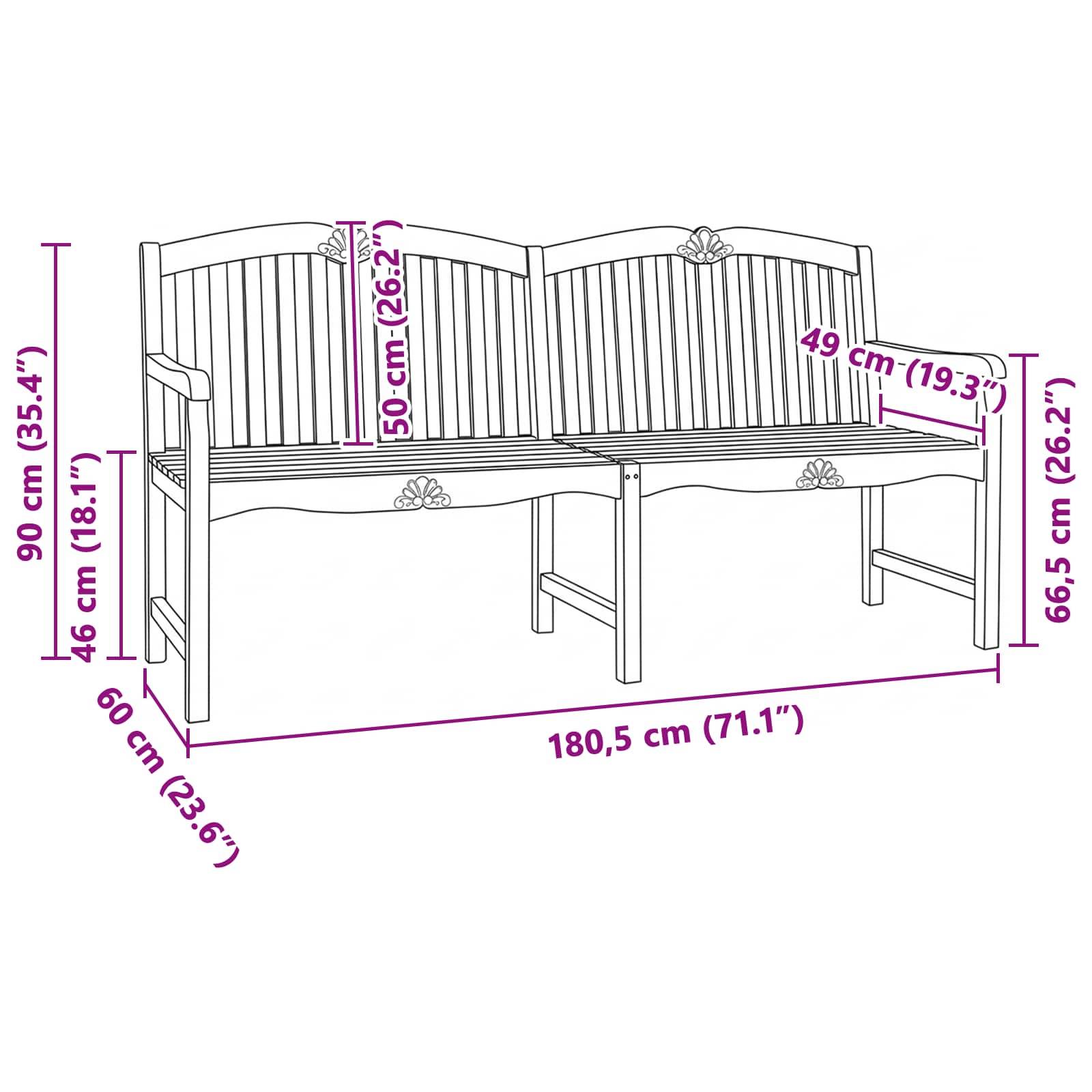 vidaXL Handgefertigte Rosenbank Natur 180,5 x 60 x 96 cm