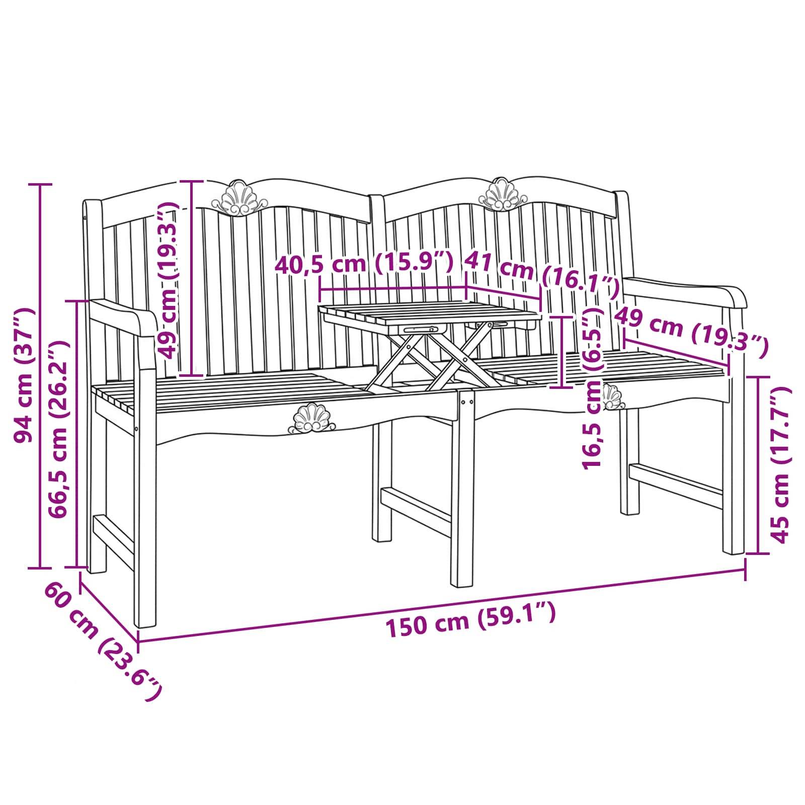 vidaXL Handgefertigte Rosenbank Natur 155 x 60 x 94 cm Massivholz Teak