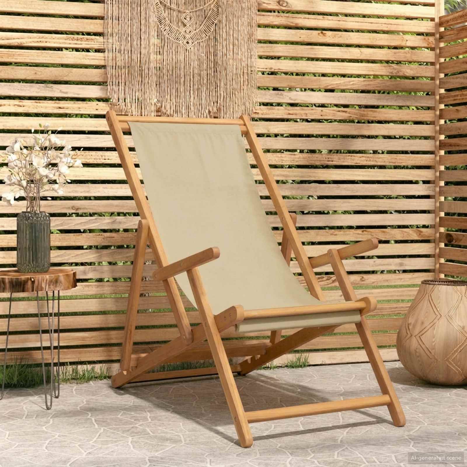 vidaXL Liegestuhl Beige Massivholz Teak