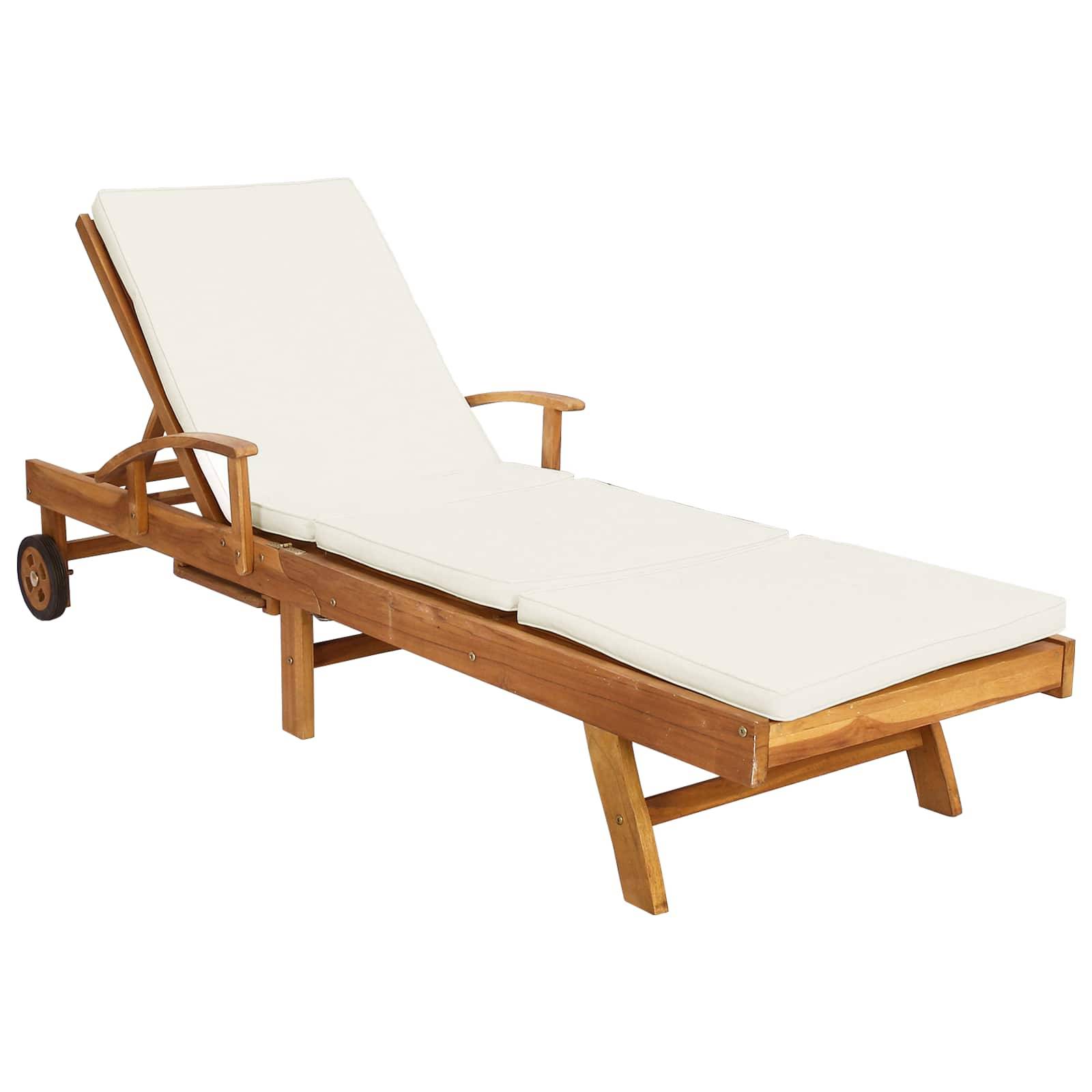 vidaXL Sonnenliege 1-Person Braun und Creme Massivholz Teak