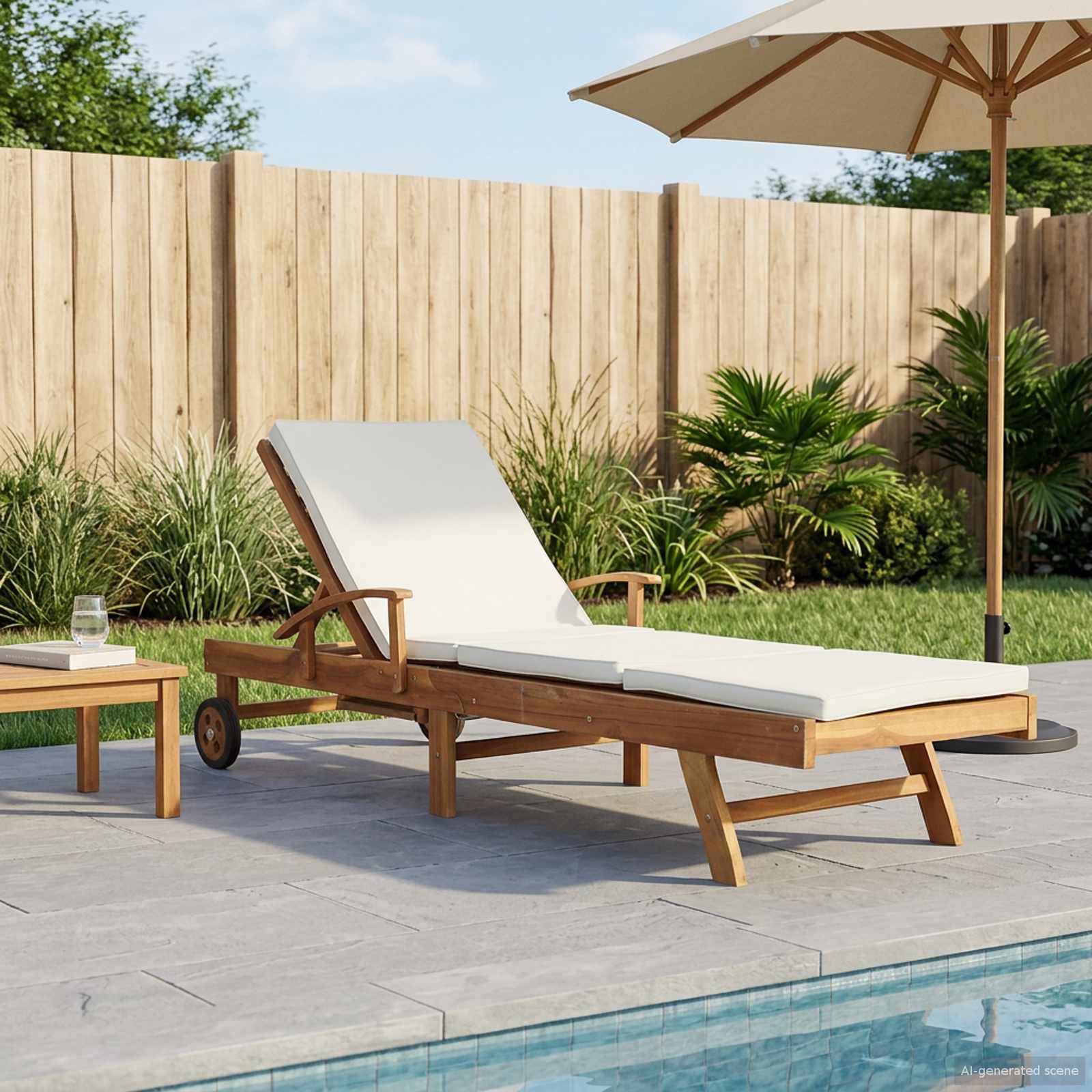 vidaXL Sonnenliege 1-Person Braun und Creme Massivholz Teak