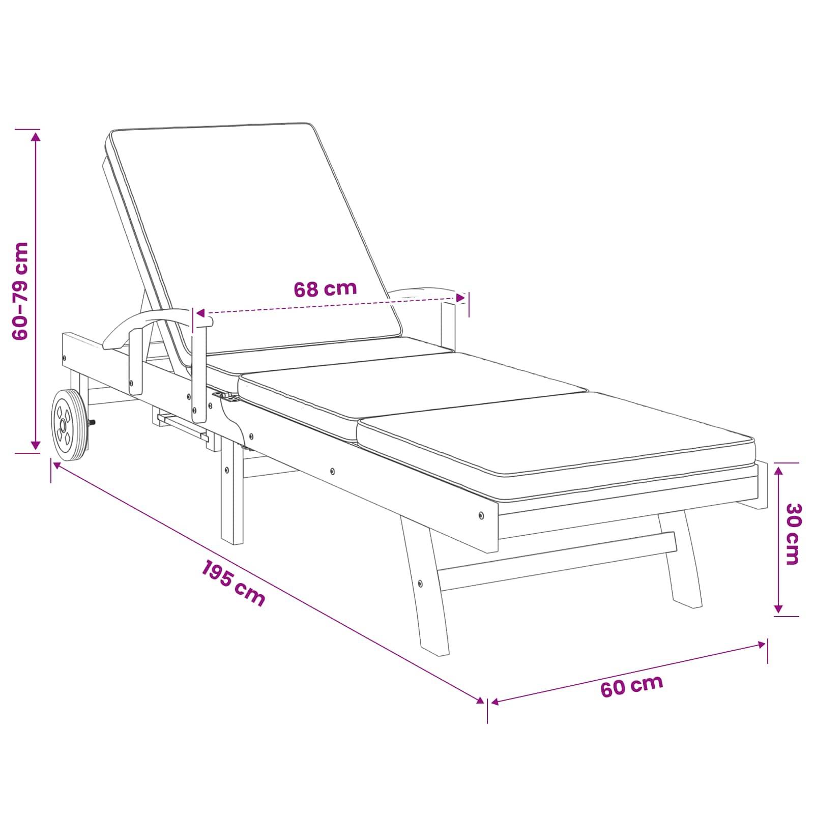 vidaXL Sonnenliege 1-Person Braun und Creme Massivholz Teak