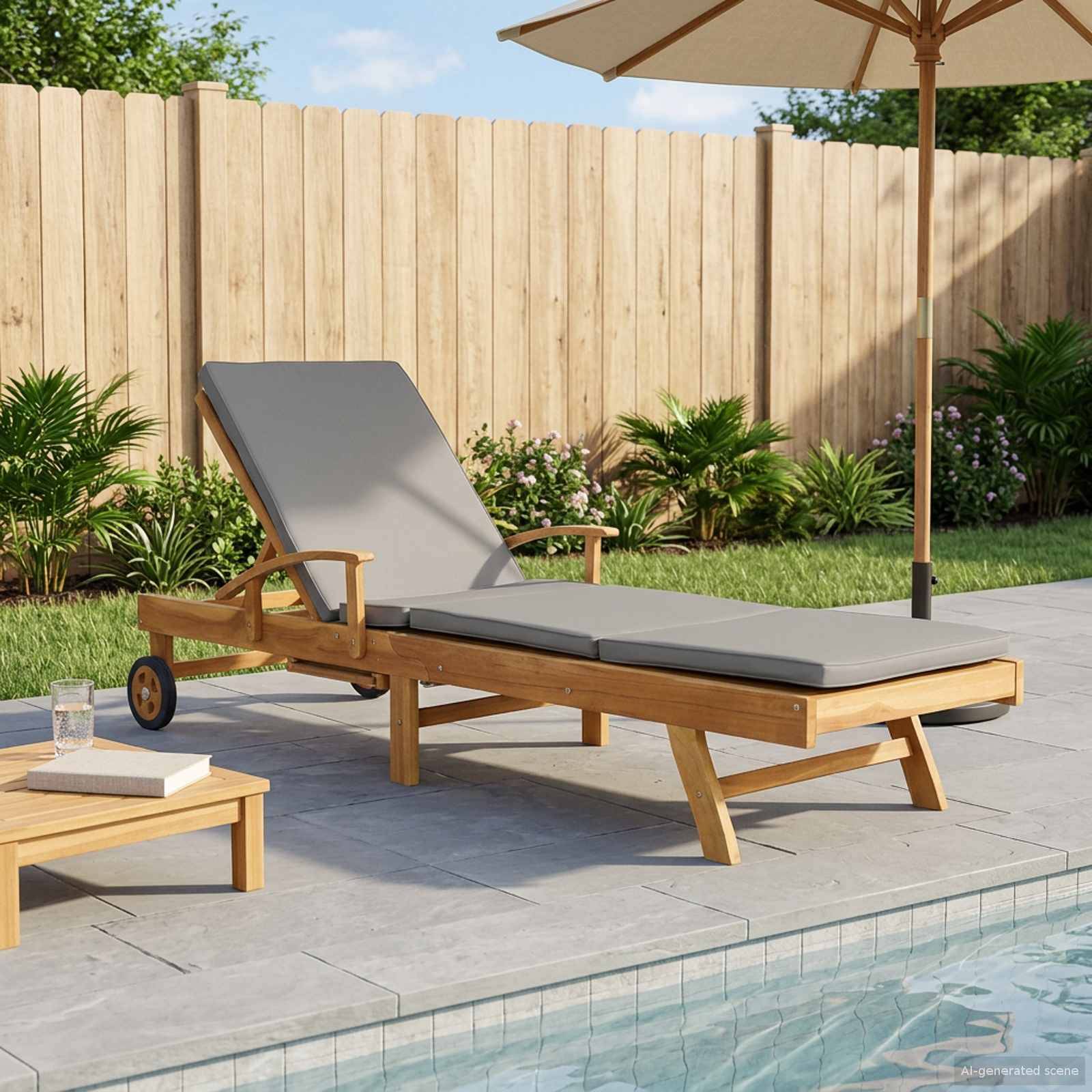 vidaXL Sonnenliege 100% Polyester mit solidem Teak