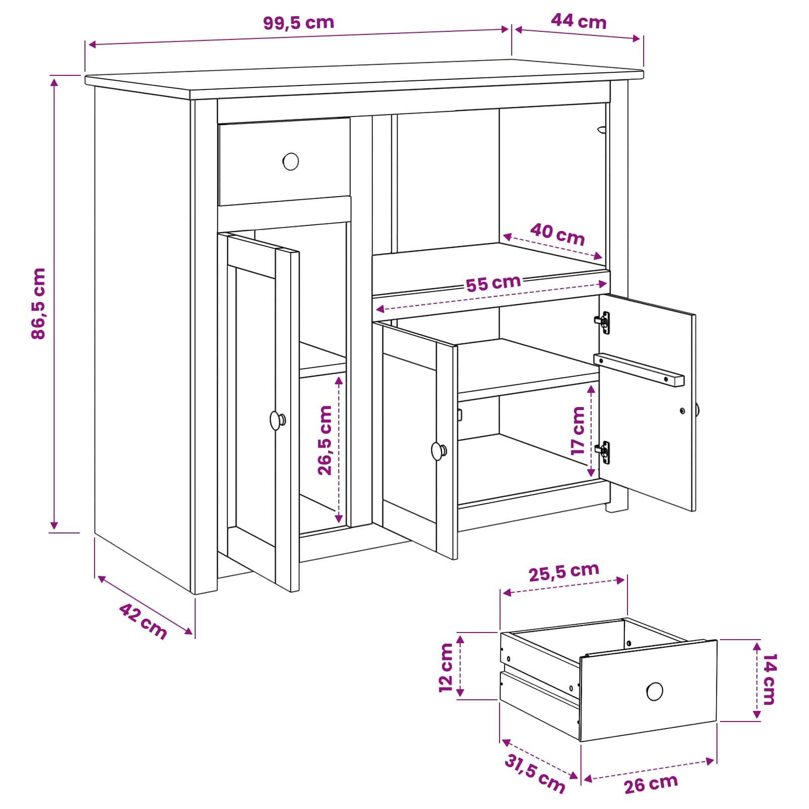 VidaXL Mikrowellen-Sideboard PANAMA Honigwachs 99,5 x 44 x 86,5 cm