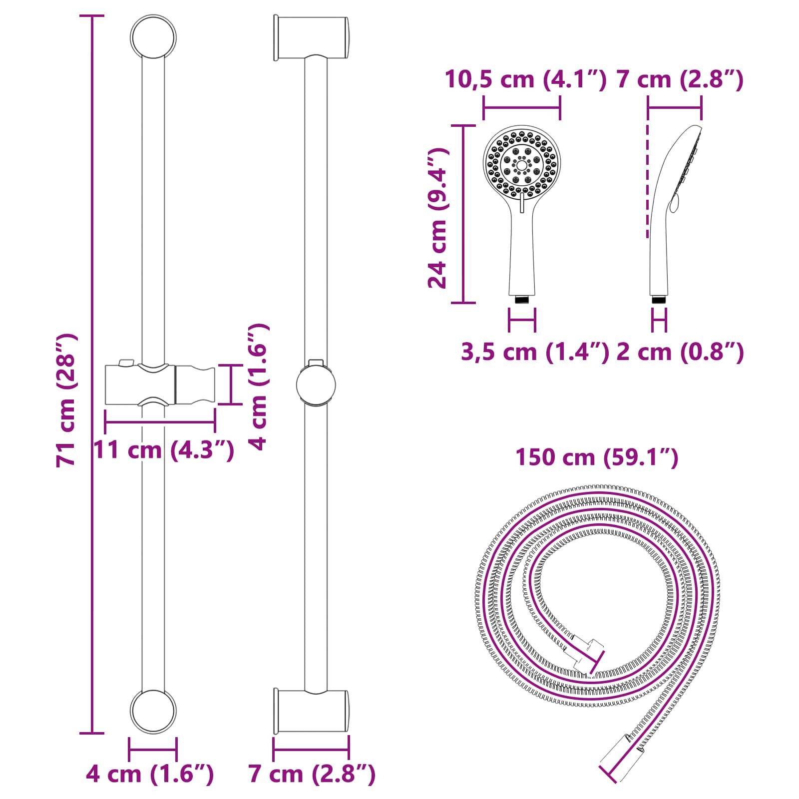 vidaXL Duschsystem-Set Chrom 71 cm Edelstahl