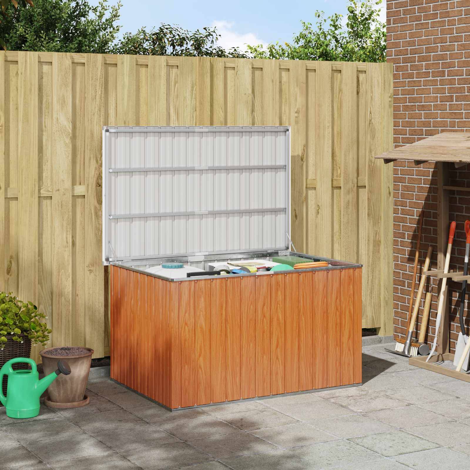 vidaXL Außenlagerbox Holz 150 x 101 x 91 cm Verzinkter Stahl