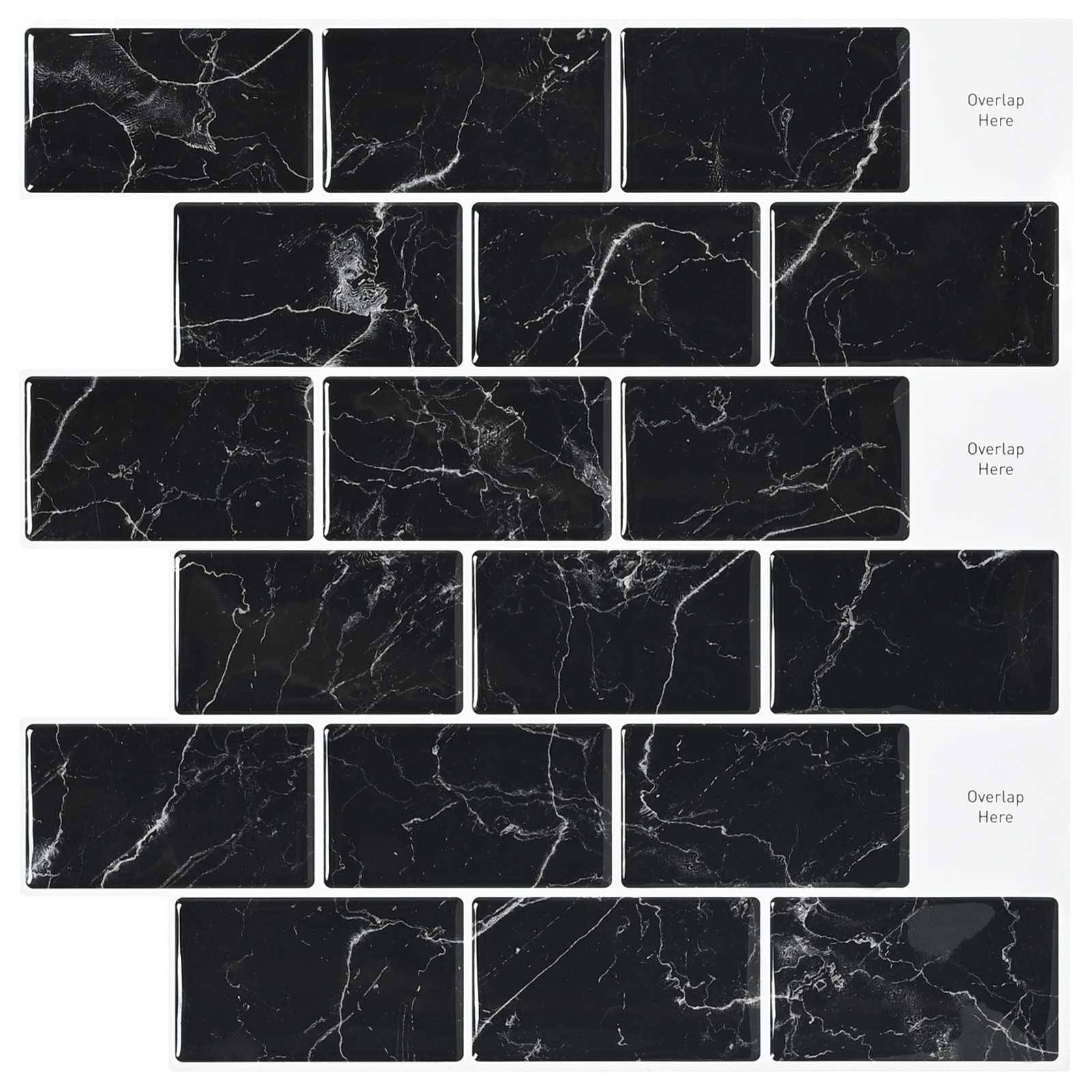 vidaXL U-Bahn-Fliese 10 pcs Schwarz Marmor 30 x 30 cm