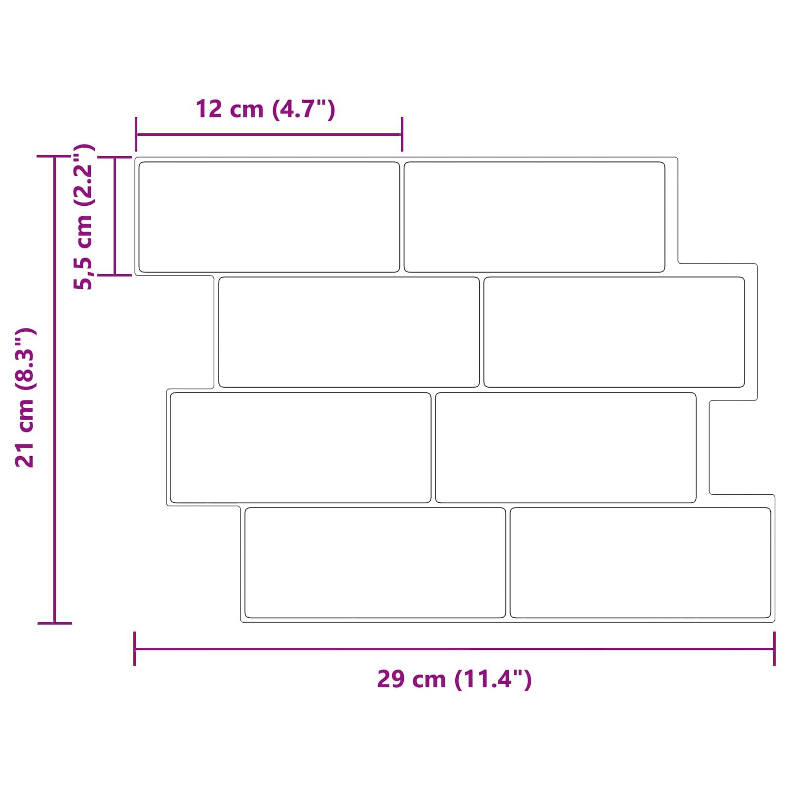 vidaXL U-Bahn-Fliese 10 pcs Weiß Grau 29 x 21 cm Polyurethan und PET