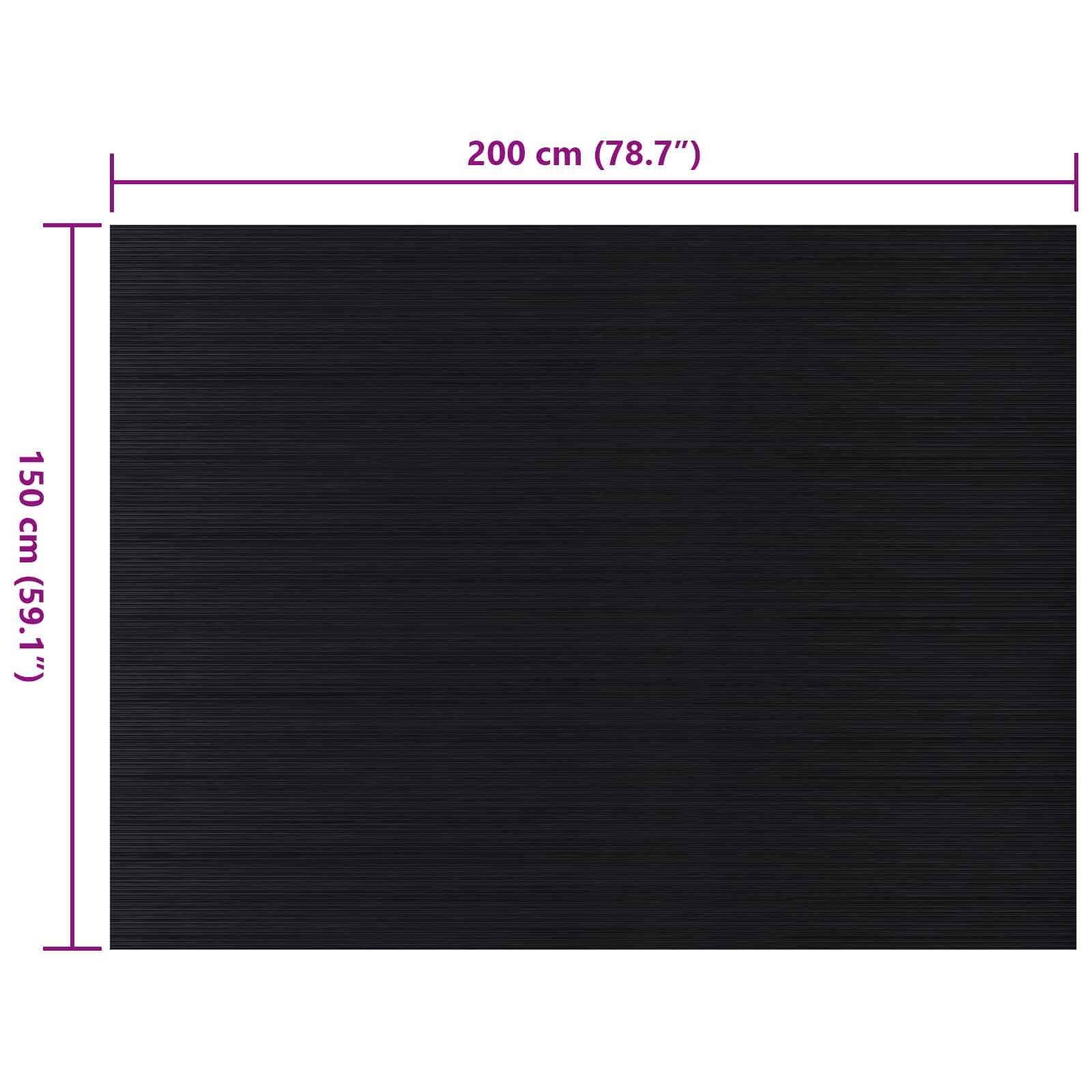 Rechteckige schwarze strukturierte Matte oder Platte mit den Maßen 200 cm x 150 cm, dargestellt mit Messbeschriftungen.