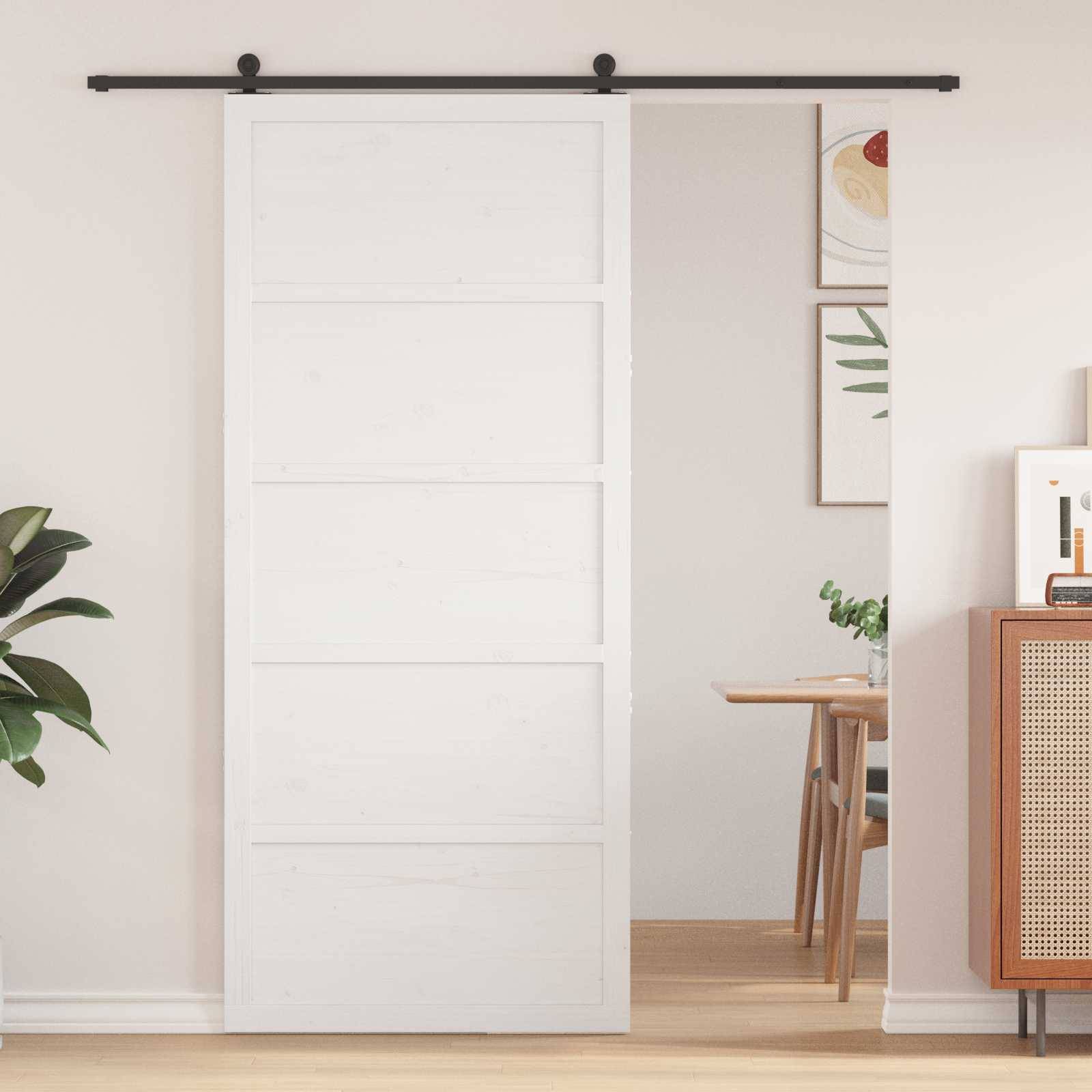 vidaXL Scheunentür Weiß 100 x 2,5 x 208 cm Massives Kiefernholz