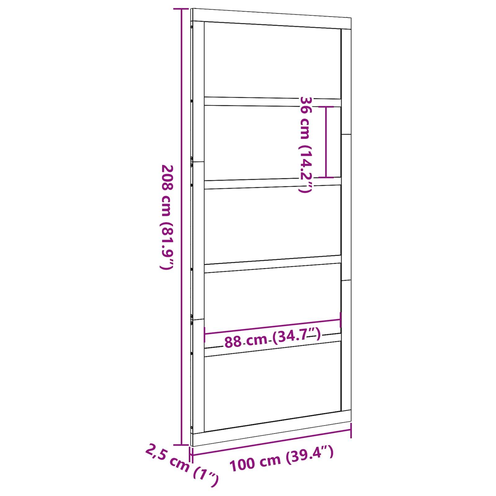 vidaXL Scheunentür Weiß 100 x 2,5 x 208 cm Massives Kiefernholz