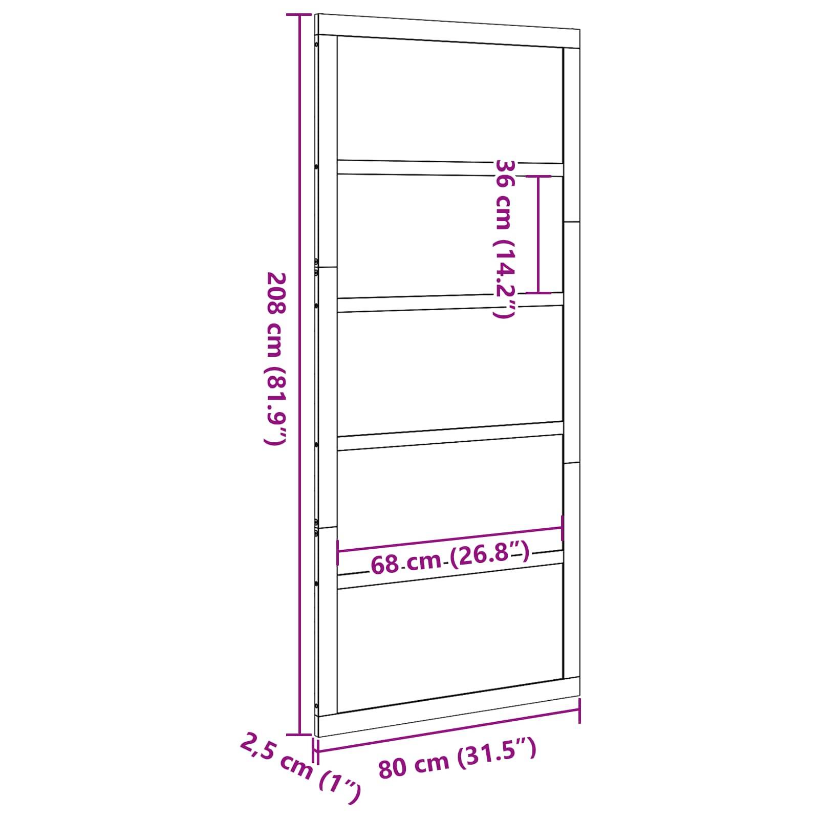 vidaXL Scheunentür Wachsbraun 80 x 2,5 x 208 cm Massives Kiefernholz