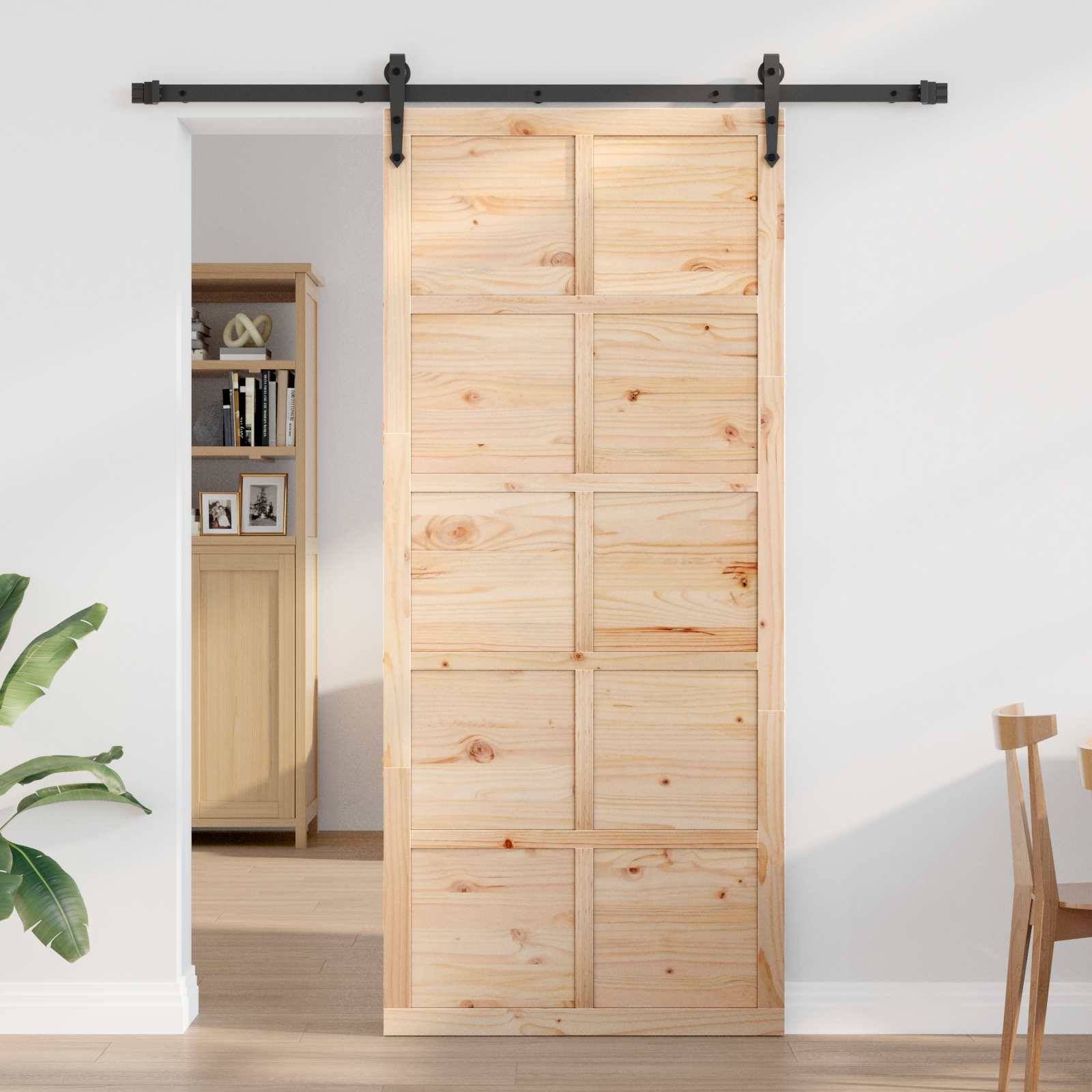 vidaXL Scheunentür Natur 100 x 2,5 x 208 cm Massives Kiefernholz