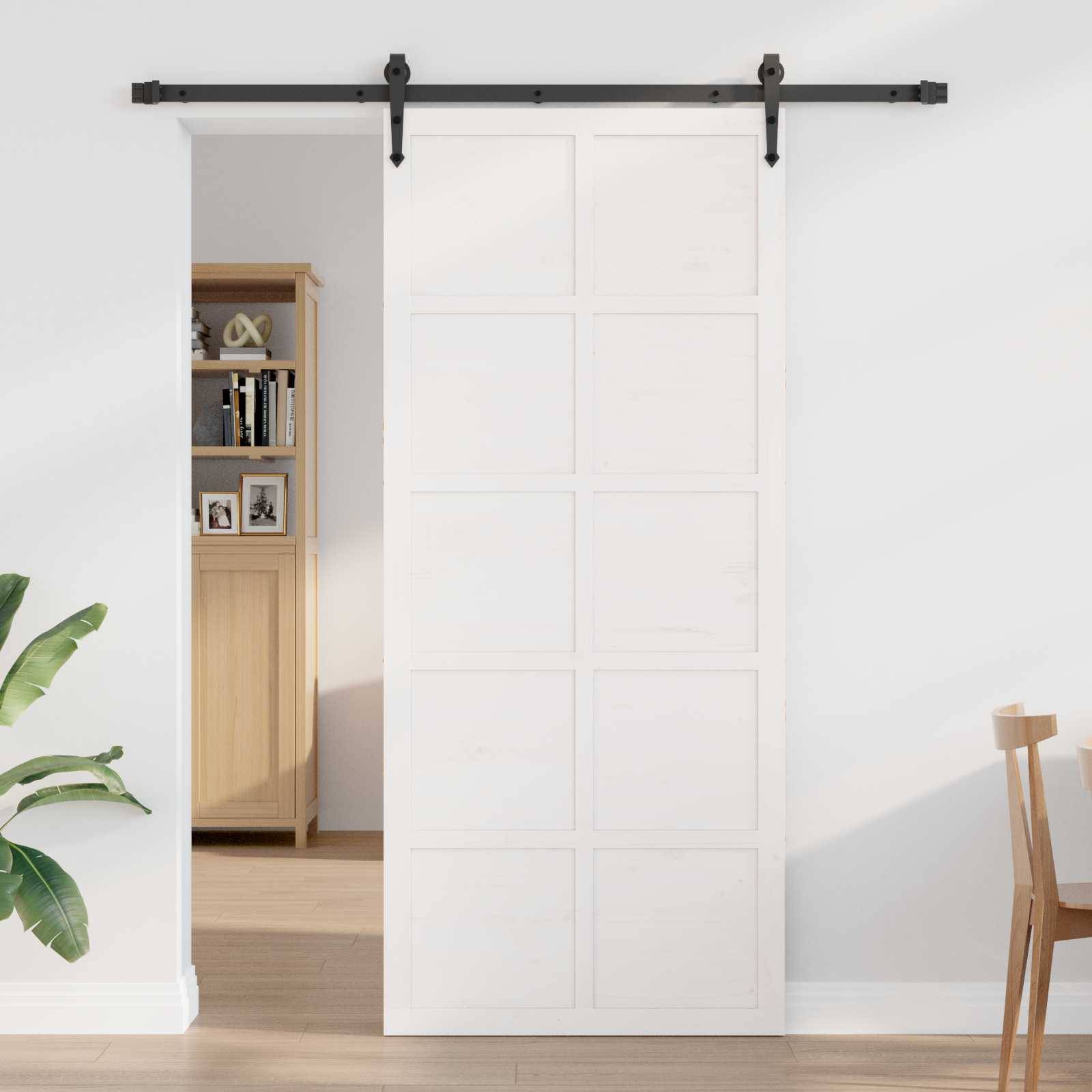vidaXL Scheunentür Weiß 90 x 2,5 x 208 cm Massives Kiefernholz