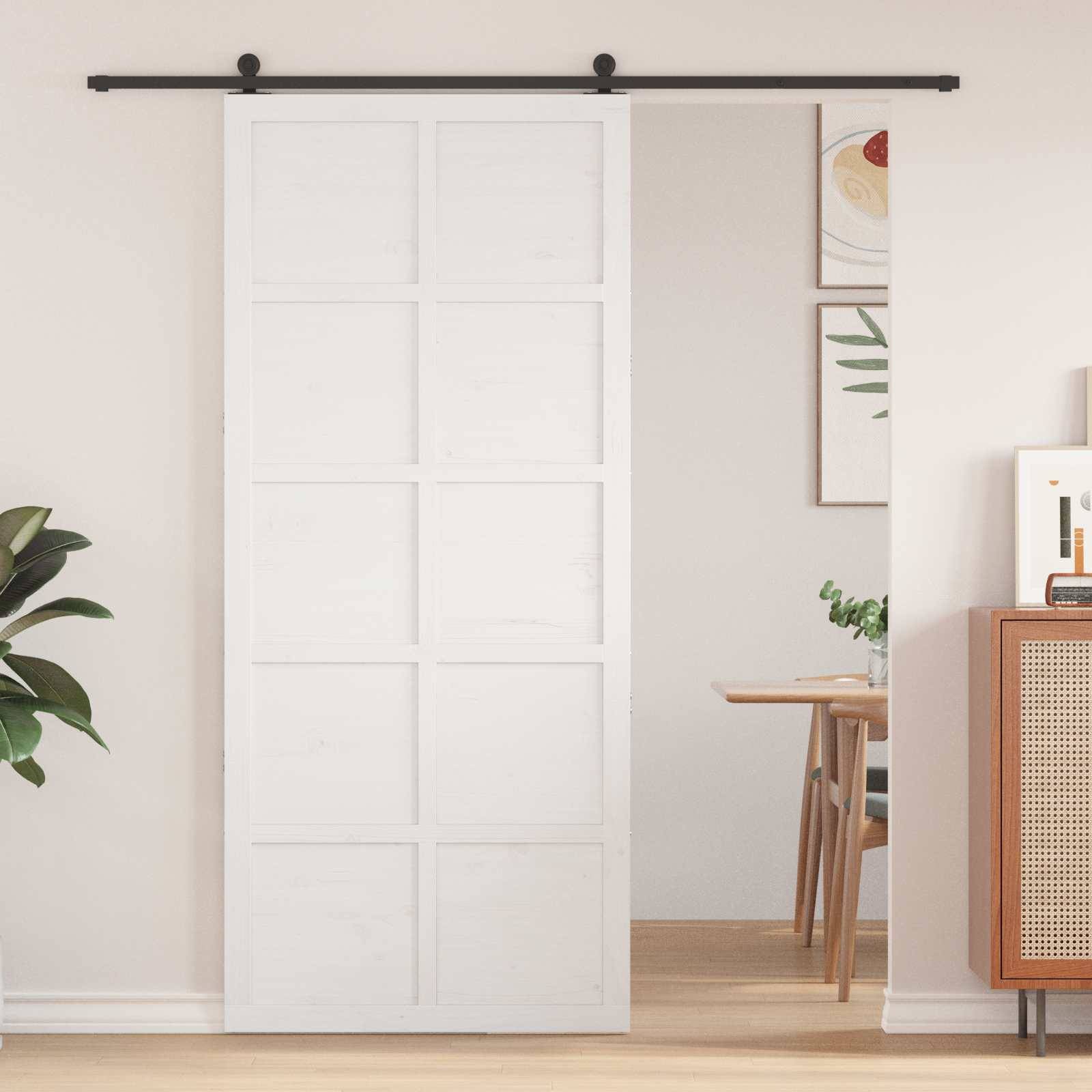 vidaXL Scheunentür Weiß 90 x 2,5 x 208 cm Massives Kiefernholz