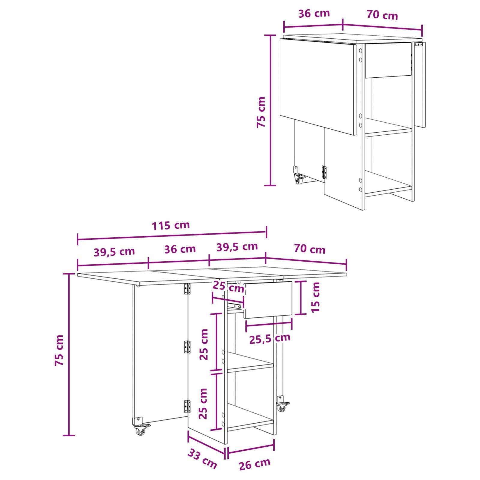 vidaXL Esstisch 115 x 70 x 75 cm Holzwerkstoff Weiß Rechtwinklig
