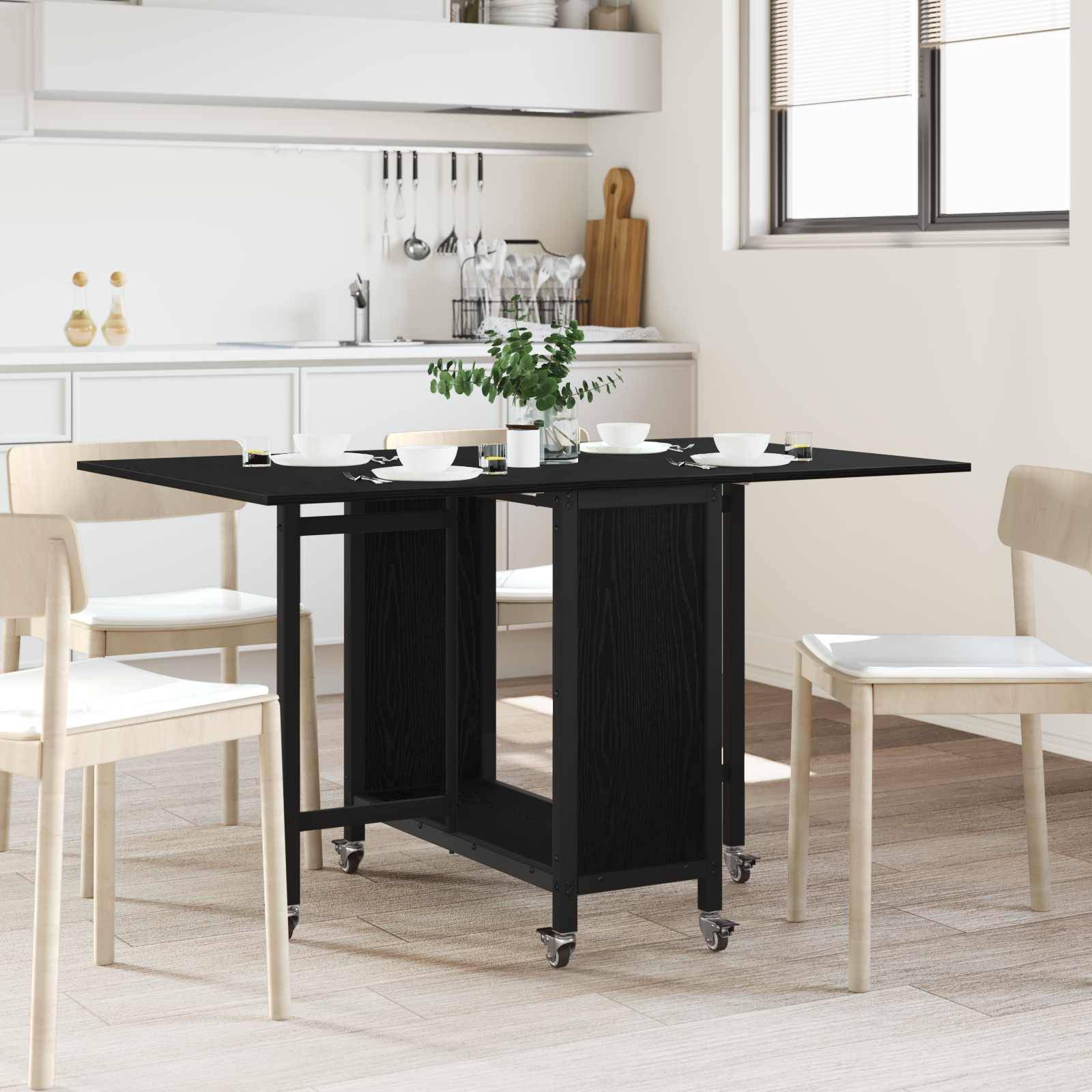 vidaXL Faltbarer Esstisch mit Rollen 130 x 80 x 76,5 cm Holzwerkstoff