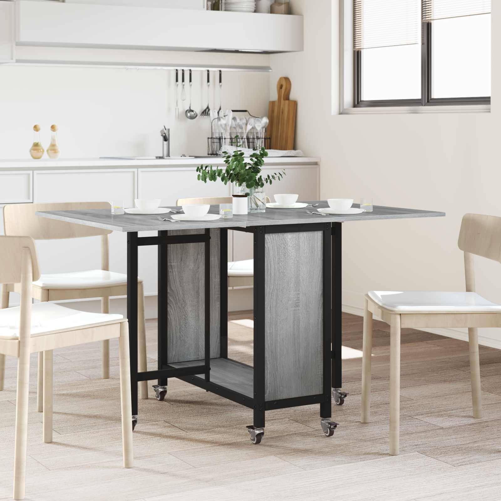 vidaXL Faltbarer Esstisch mit Rollen 130 x 80 x 76,5 cm Stahl PB