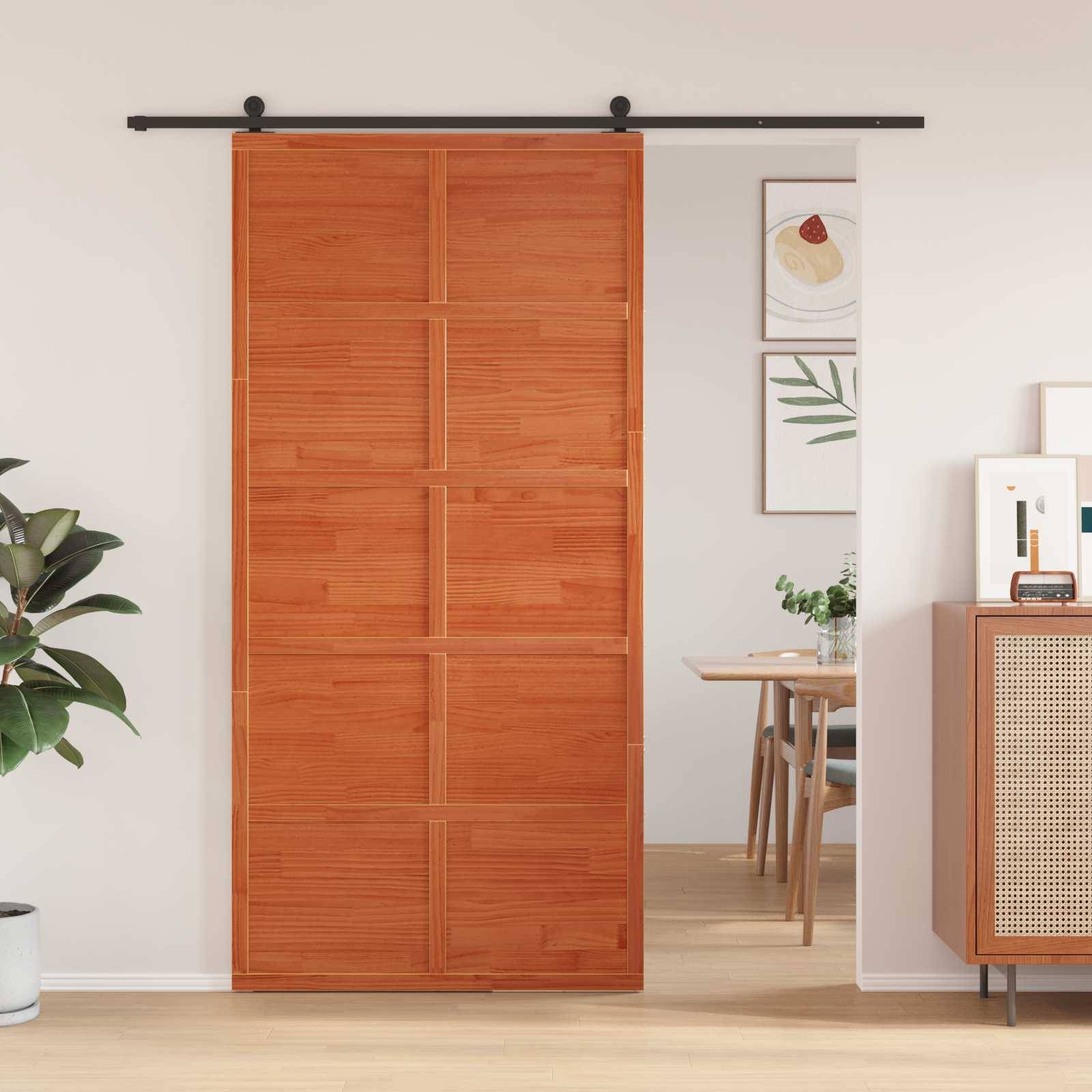 vidaXL Scheunentür Wachsbraun 100 x 208 cm Massives Kiefernholz
