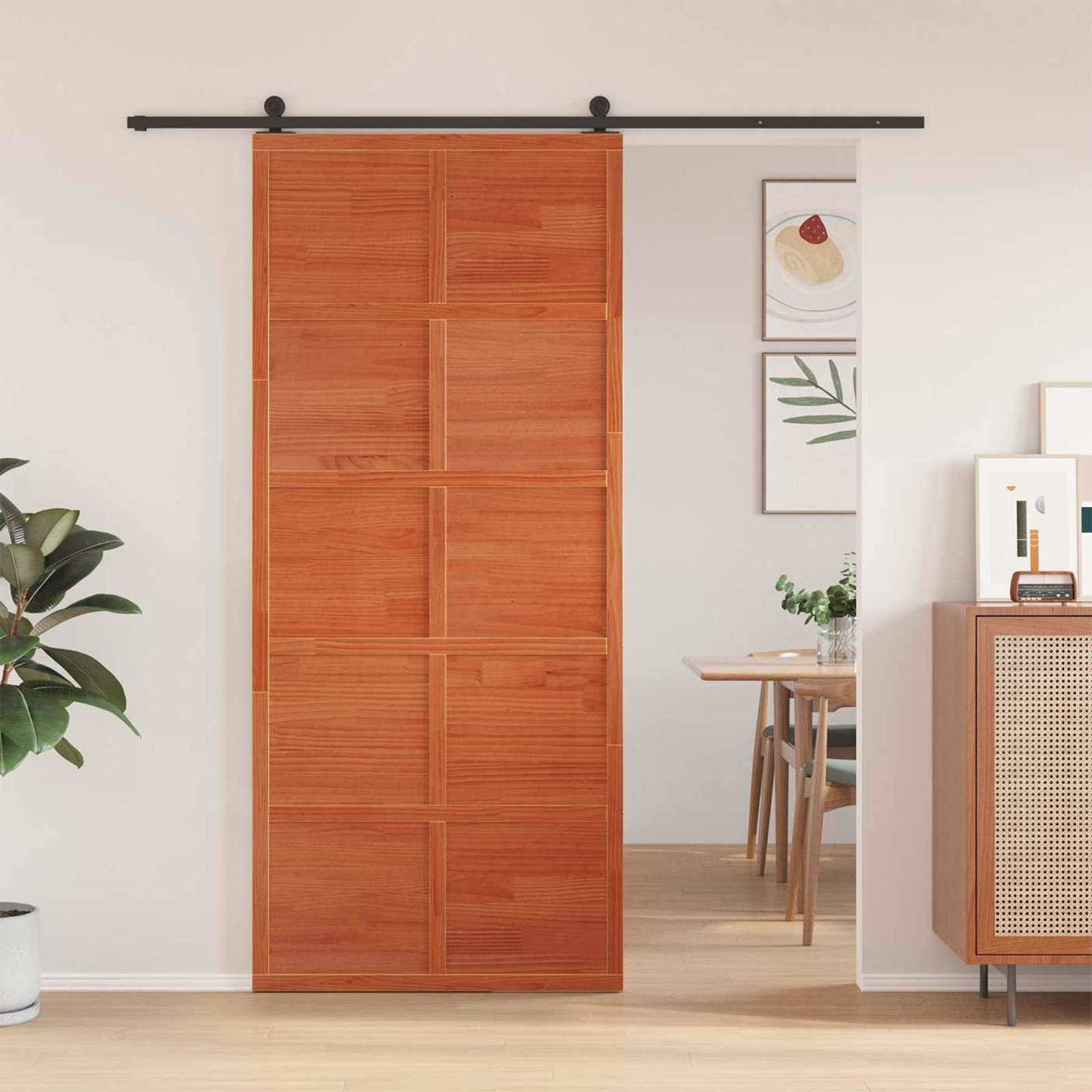vidaXL Scheunentür Wachsbraun 90 x 208 cm Massives Kiefernholz