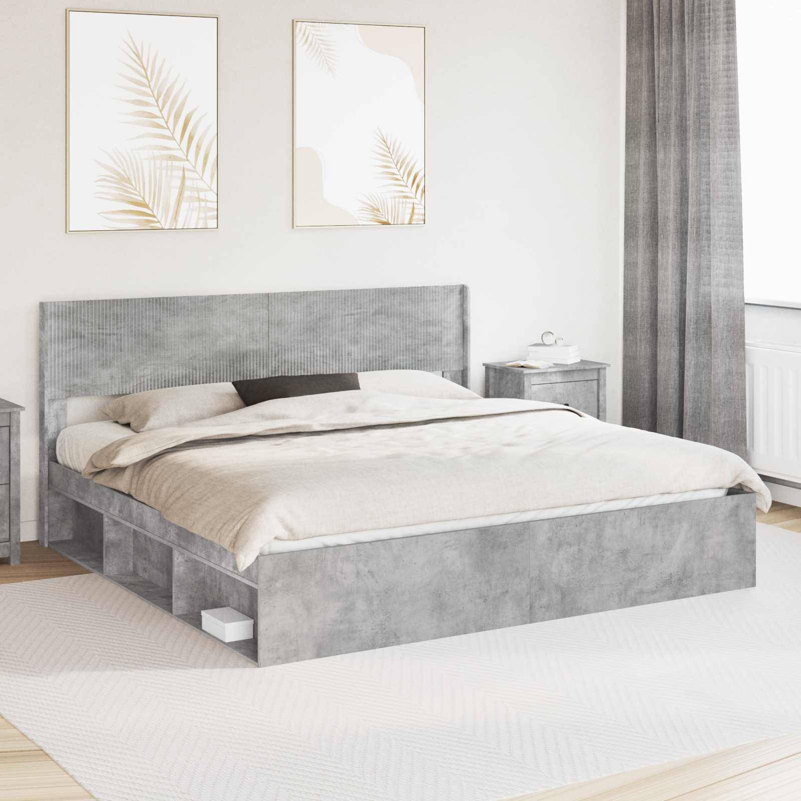 vidaXL Bettgestell mit Stauraum und Kopfteil Betongrau 180 x 200 cm