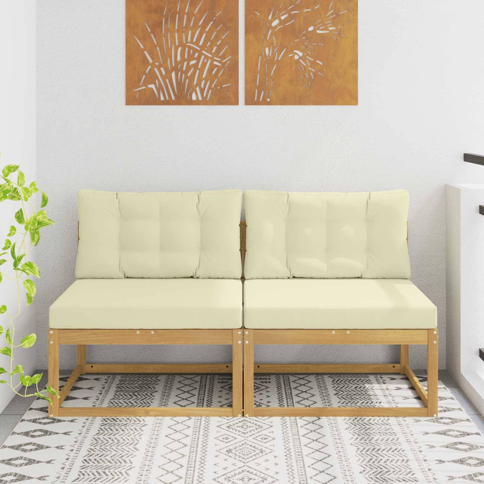 vidaXL 2 Stück Outdoor Mittelsofa Polyester Weiß