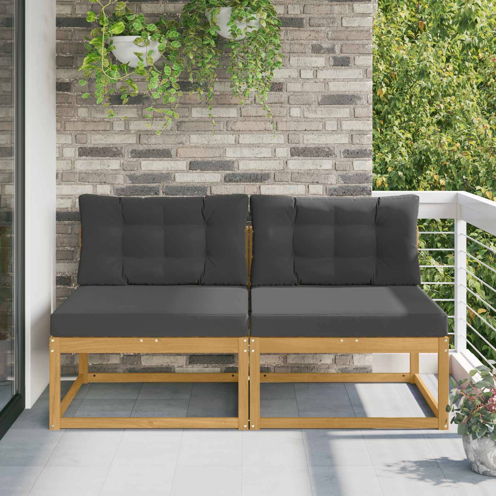 vidaXL 2 Stück Outdoor Mittelsofa Polyester Weiß