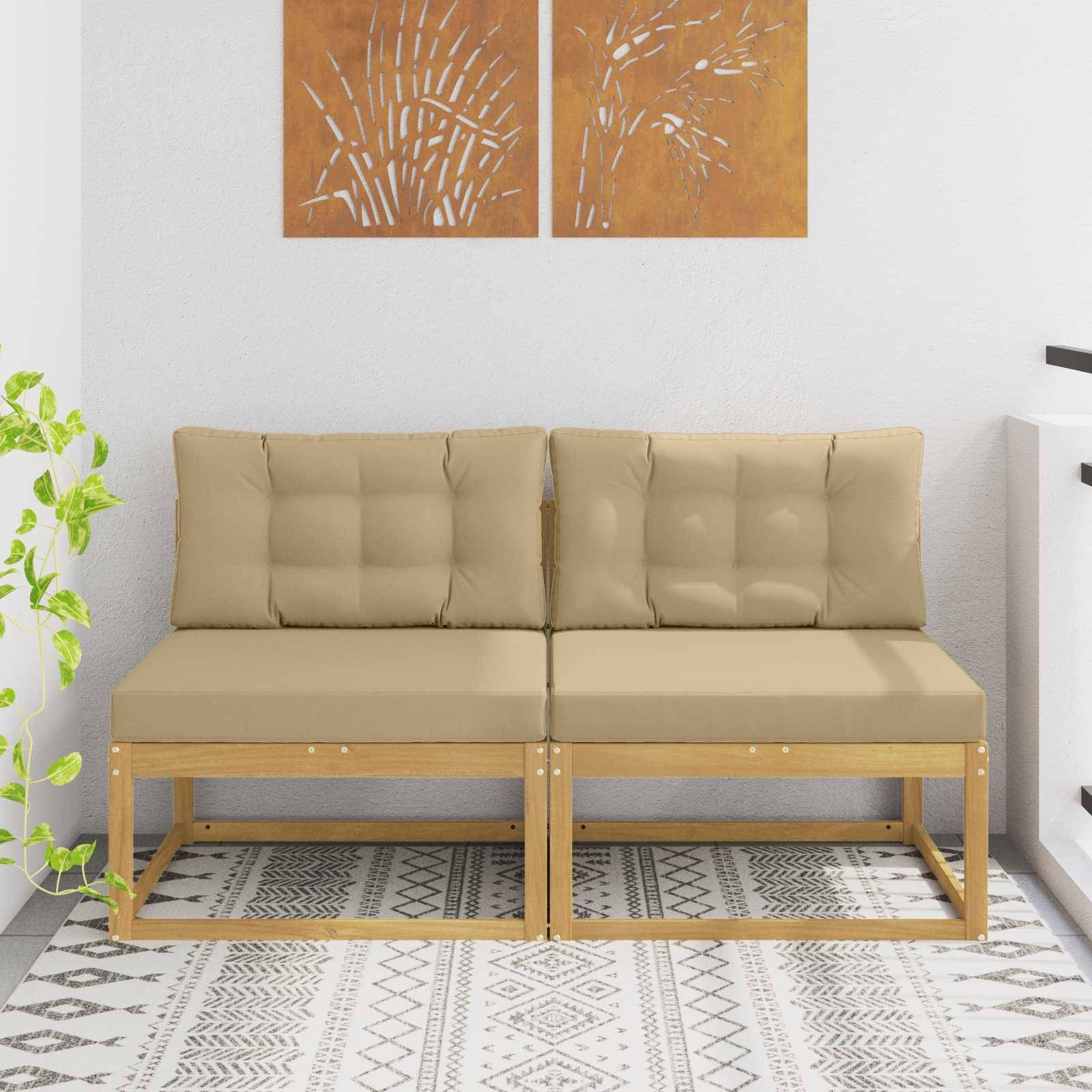 vidaXL 2 Stück Outdoor Mittelsofa Polyester Weiß