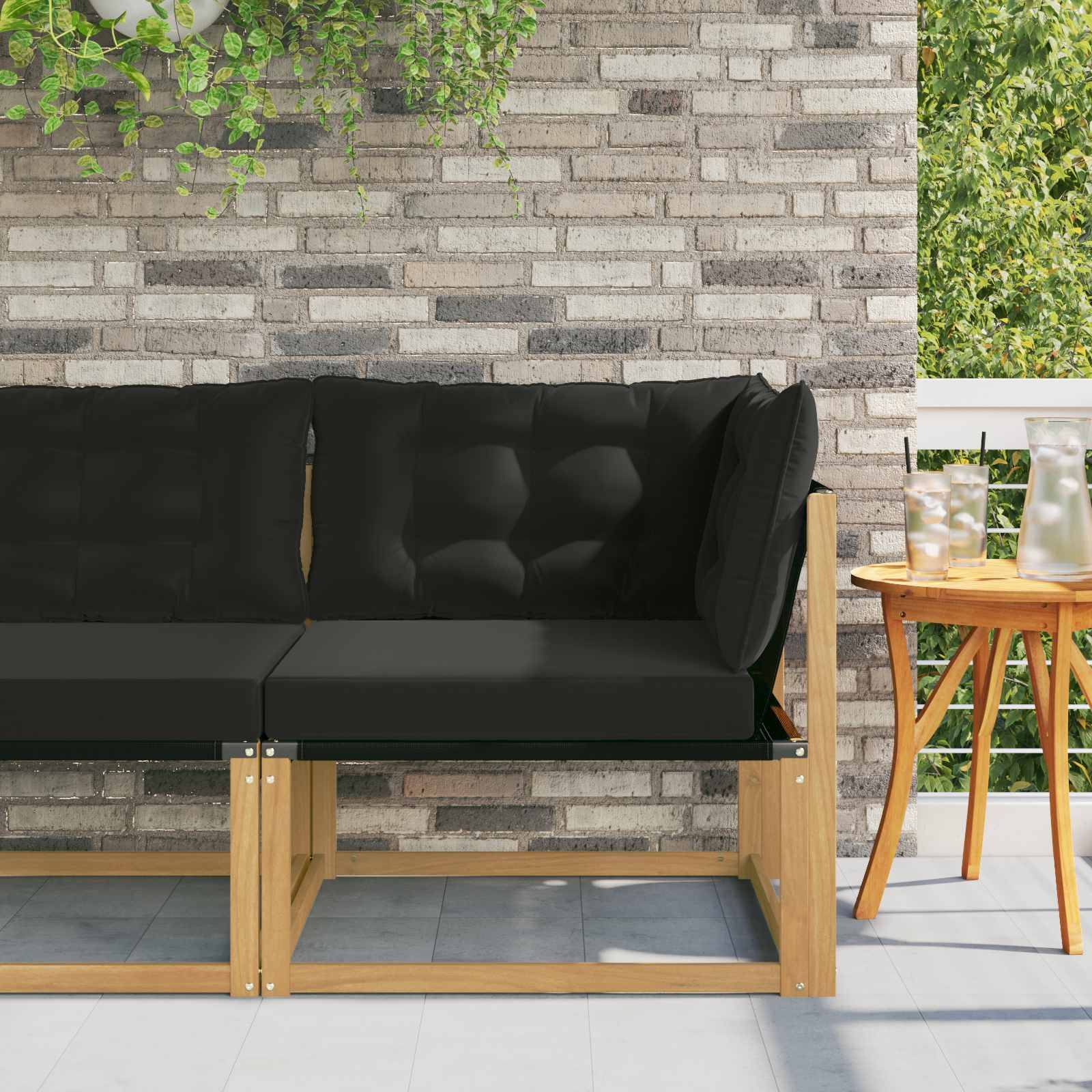 vidaXL Outdoor Ecksofa Massives Akazienholz und Textilene Weiß