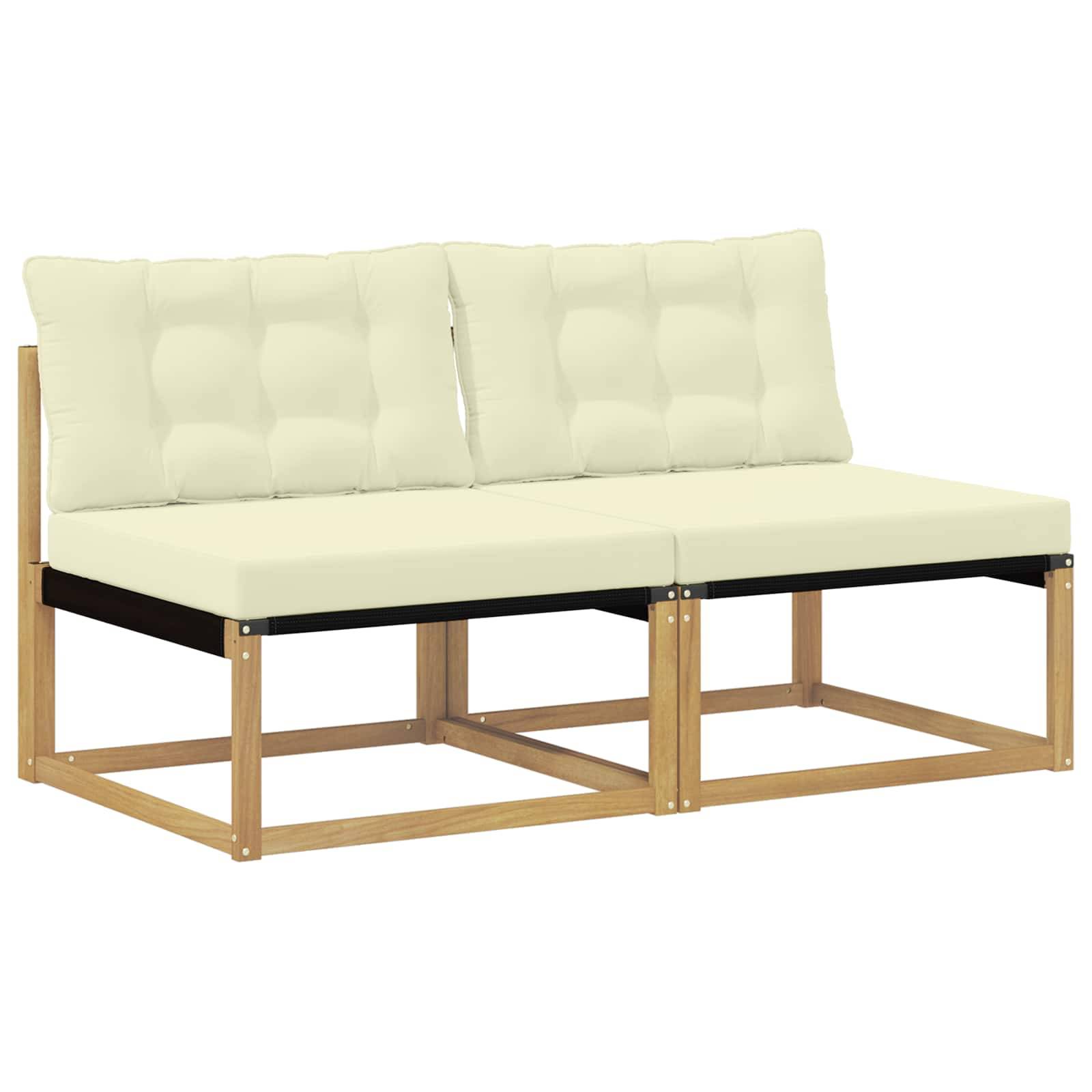 vidaXL Outdoor Mittelsofa Massives Akazienholz und Textilene Weiß