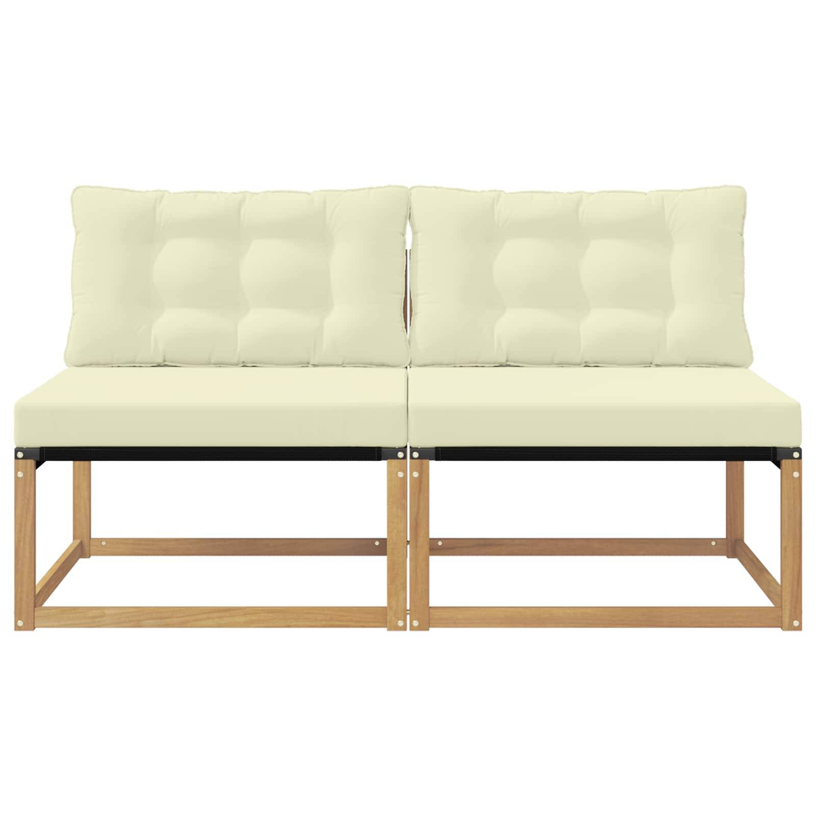 vidaXL Outdoor Mittelsofa Massives Akazienholz und Textilene Weiß
