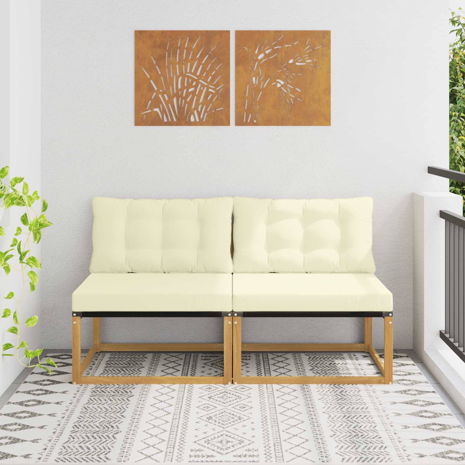 vidaXL Outdoor Mittelsofa Massives Akazienholz und Textilene Weiß