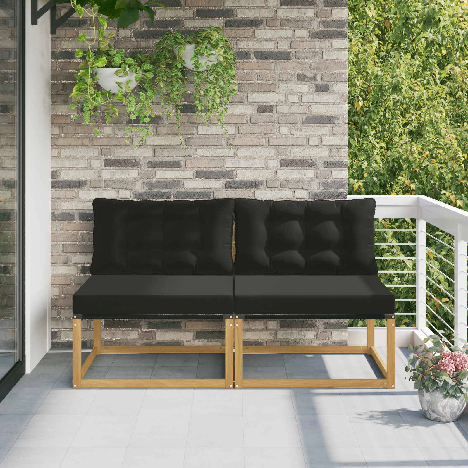 vidaXL Outdoor Mittelsofa Massives Akazienholz und Textilene Weiß