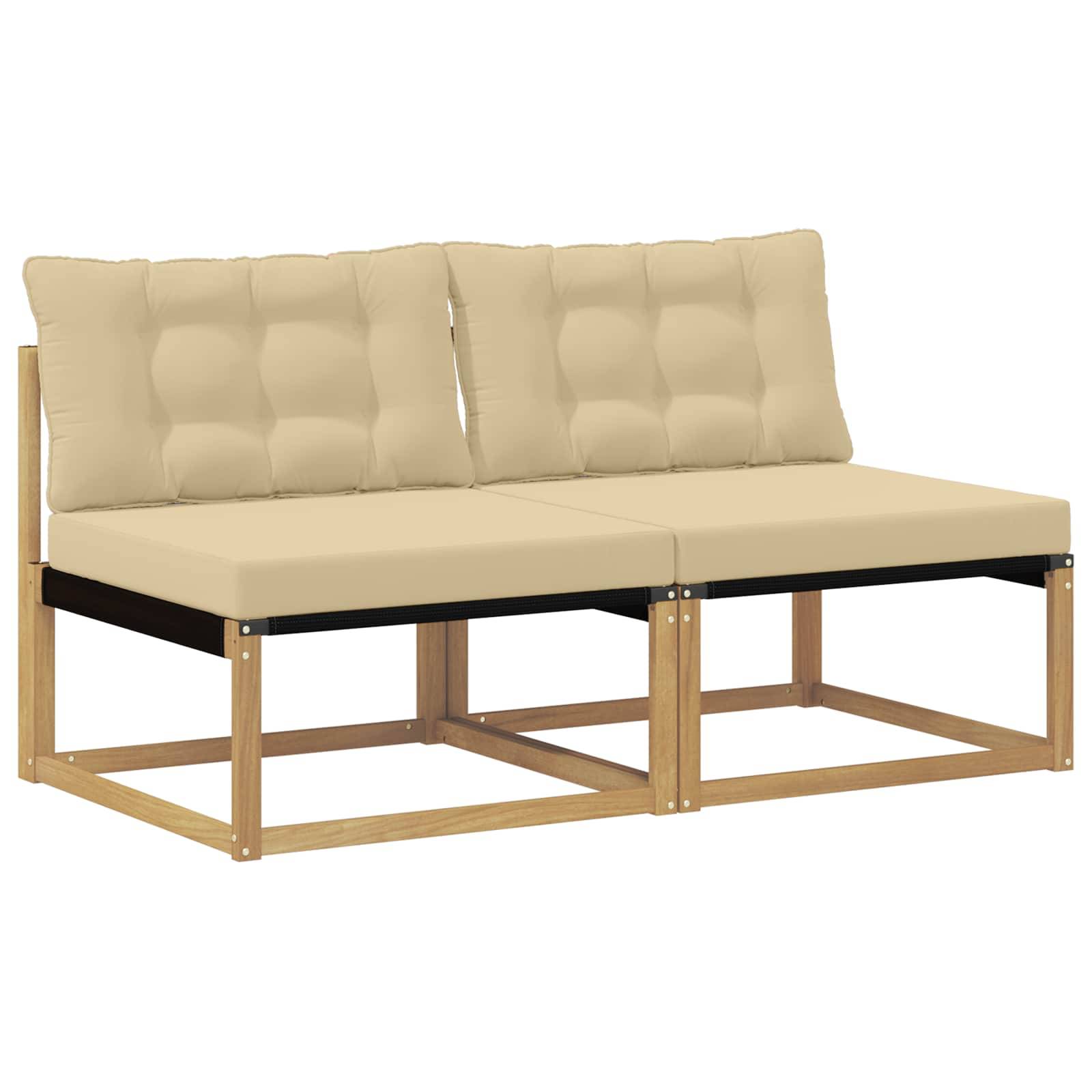 vidaXL Outdoor Mittelsofa Massives Akazienholz und Textilene Weiß