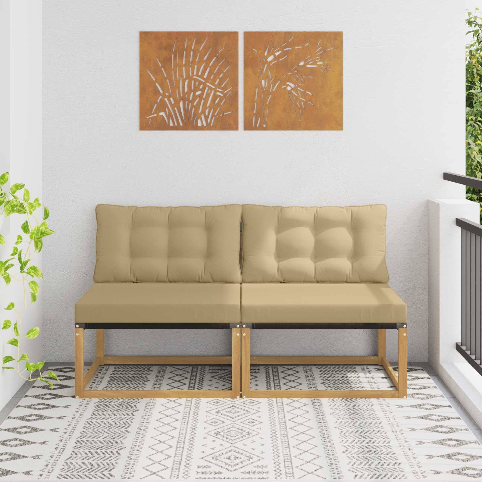 vidaXL Outdoor Mittelsofa Massives Akazienholz und Textilene Weiß