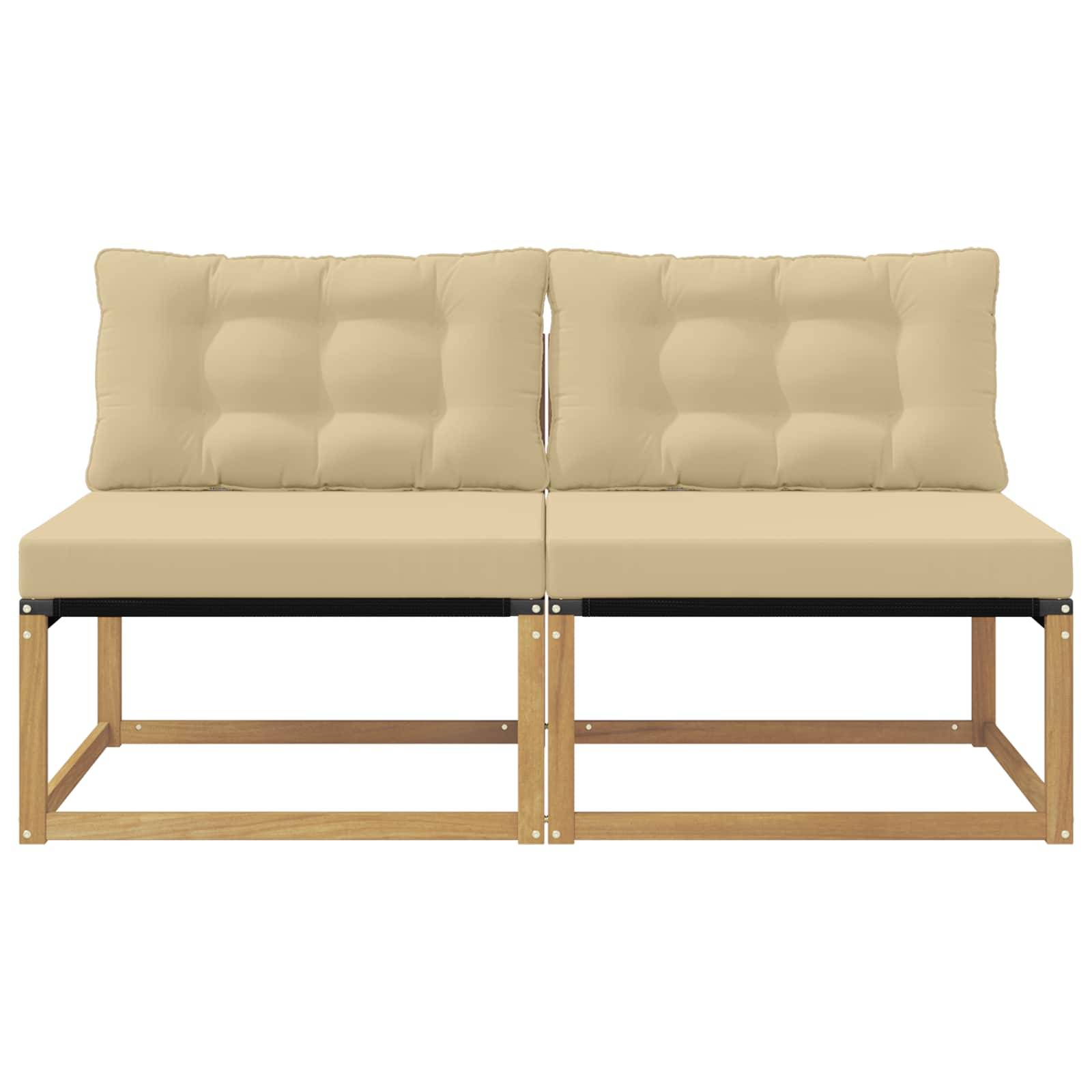 vidaXL Outdoor Mittelsofa Massives Akazienholz und Textilene Weiß
