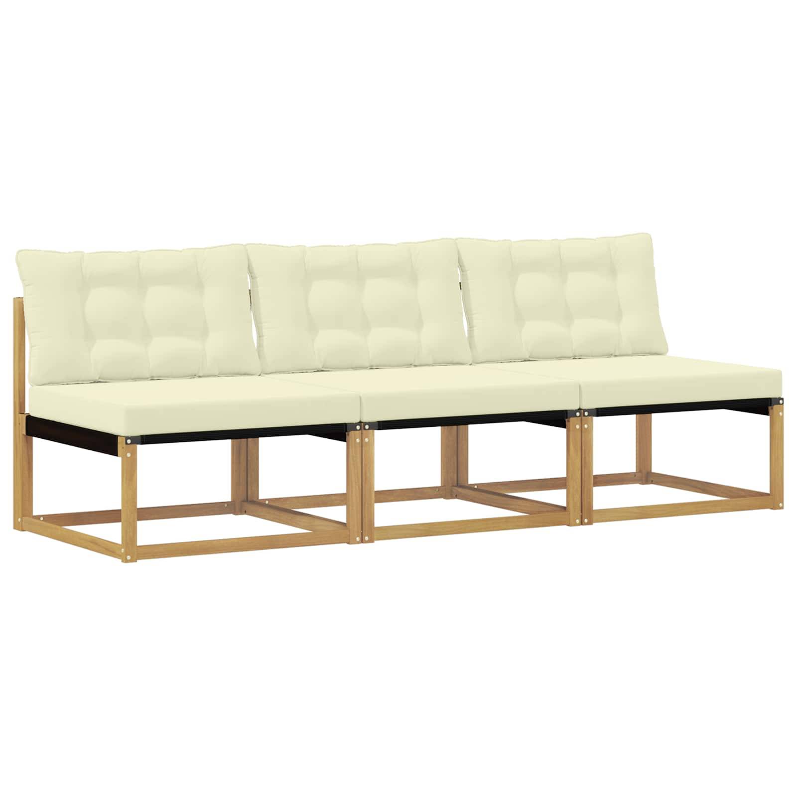 vidaXL Outdoor Mittelsofa Massives Akazienholz und Textilene Weiß