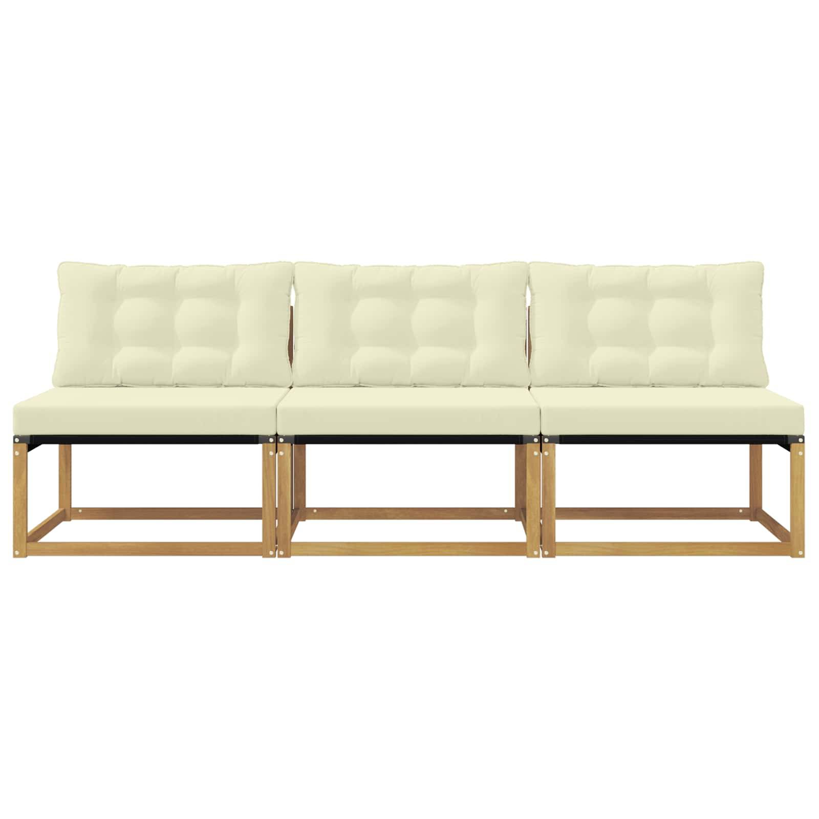 vidaXL Outdoor Mittelsofa Massives Akazienholz und Textilene Weiß