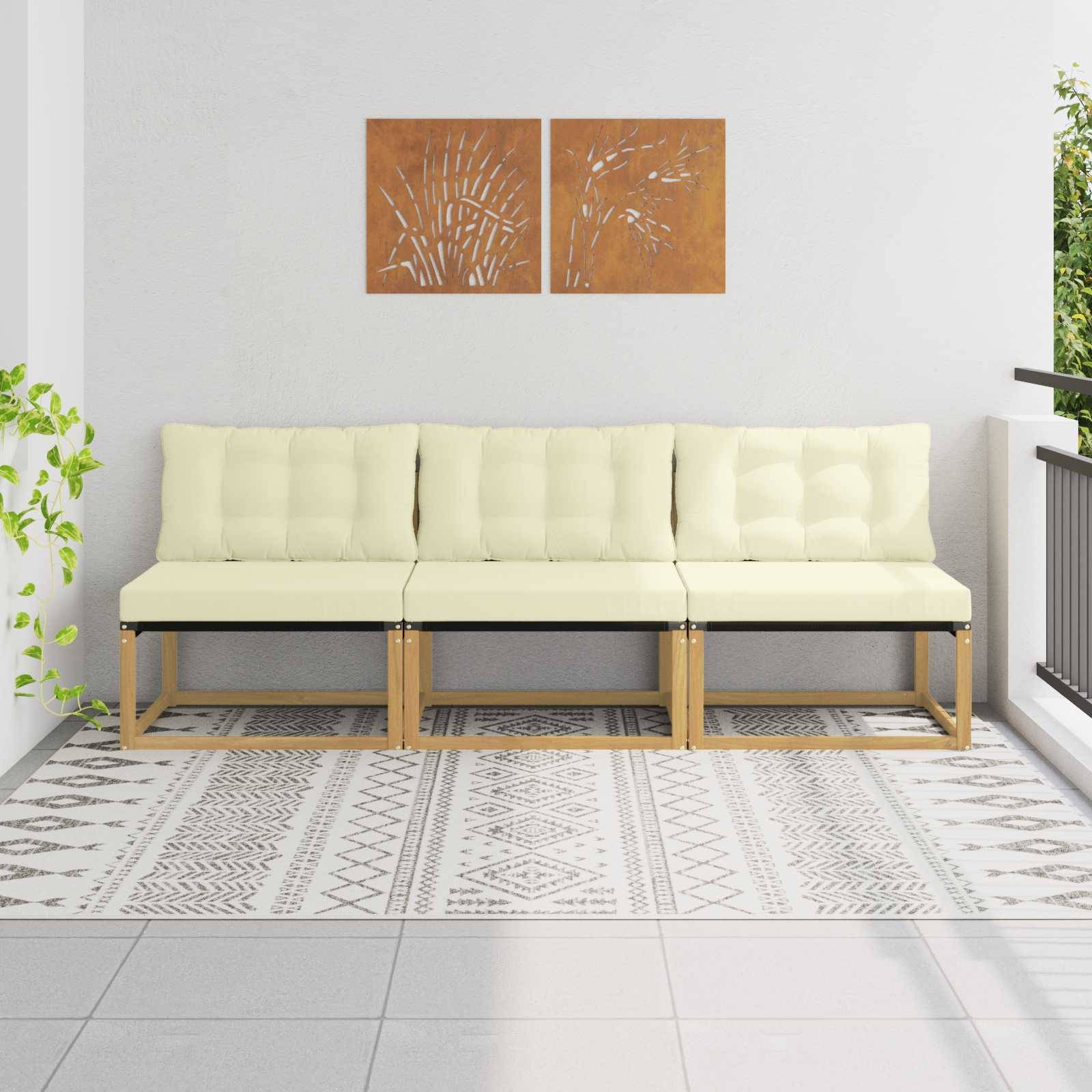 vidaXL Outdoor Mittelsofa Massives Akazienholz und Textilene Weiß