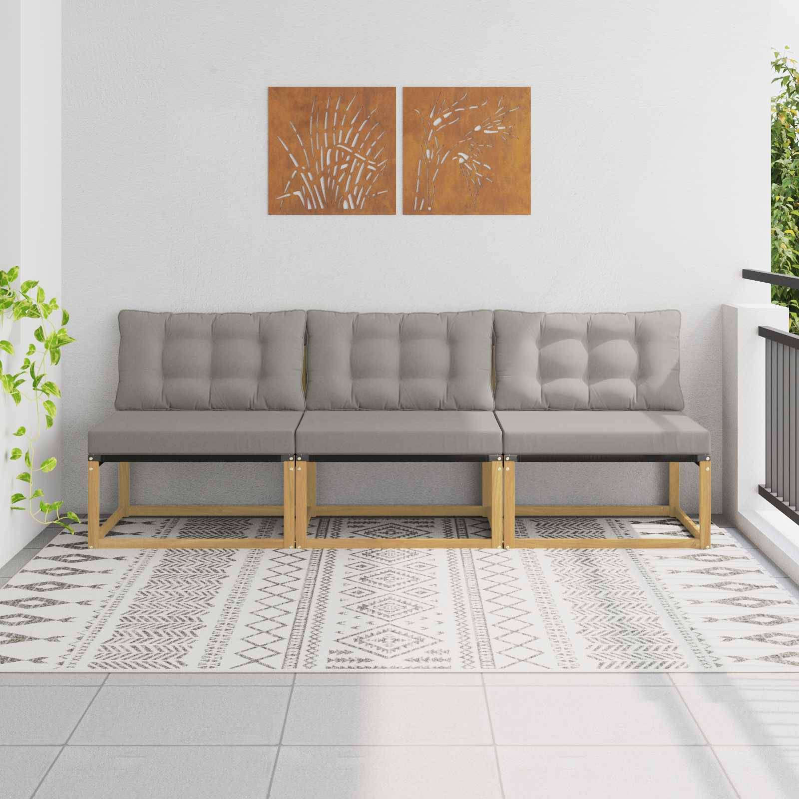 vidaXL Outdoor Mittelsofa Massives Akazienholz und Textilene Weiß