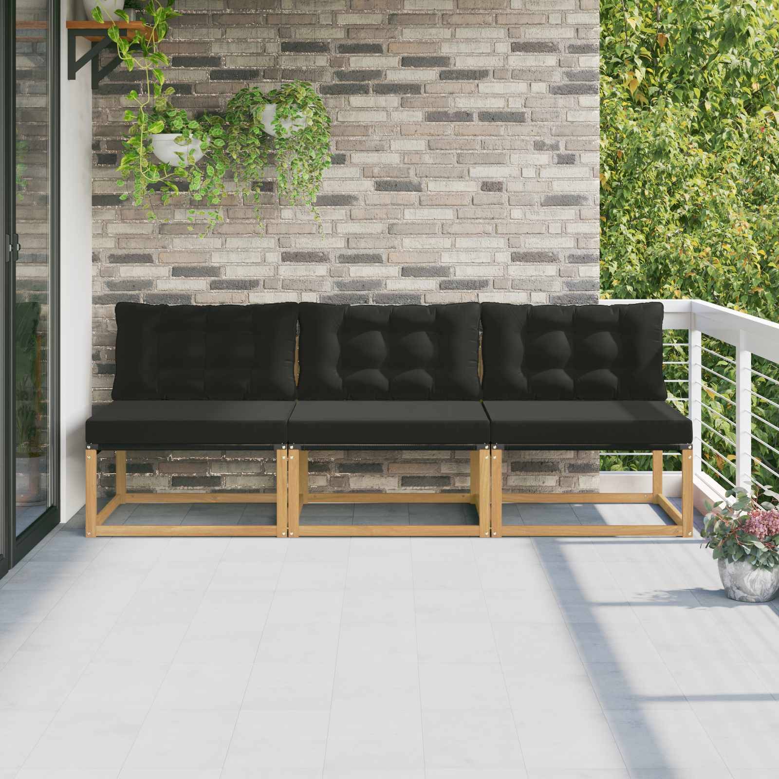 vidaXL Outdoor Mittelsofa Massives Akazienholz und Textilene Weiß