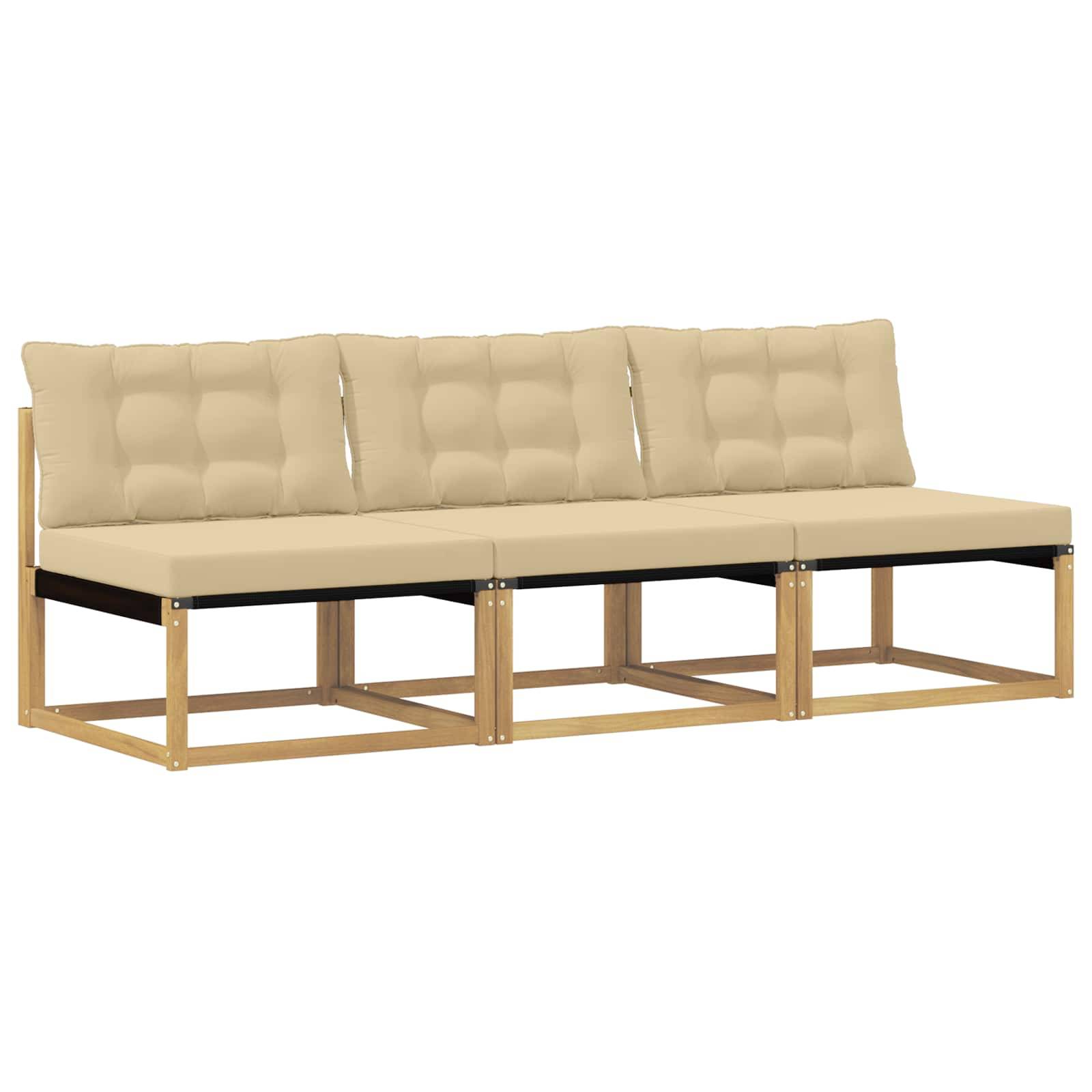 vidaXL Outdoor Mittelsofa Massives Akazienholz und Textilene Weiß