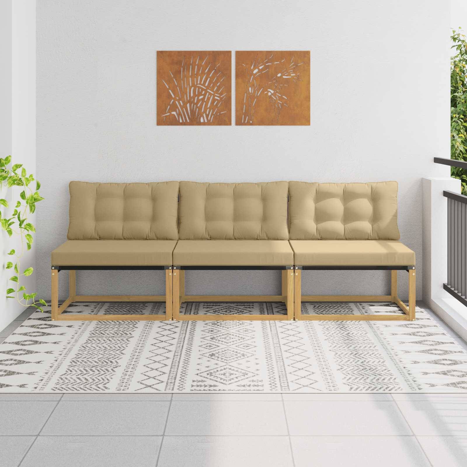 vidaXL Outdoor Mittelsofa Massives Akazienholz und Textilene Weiß
