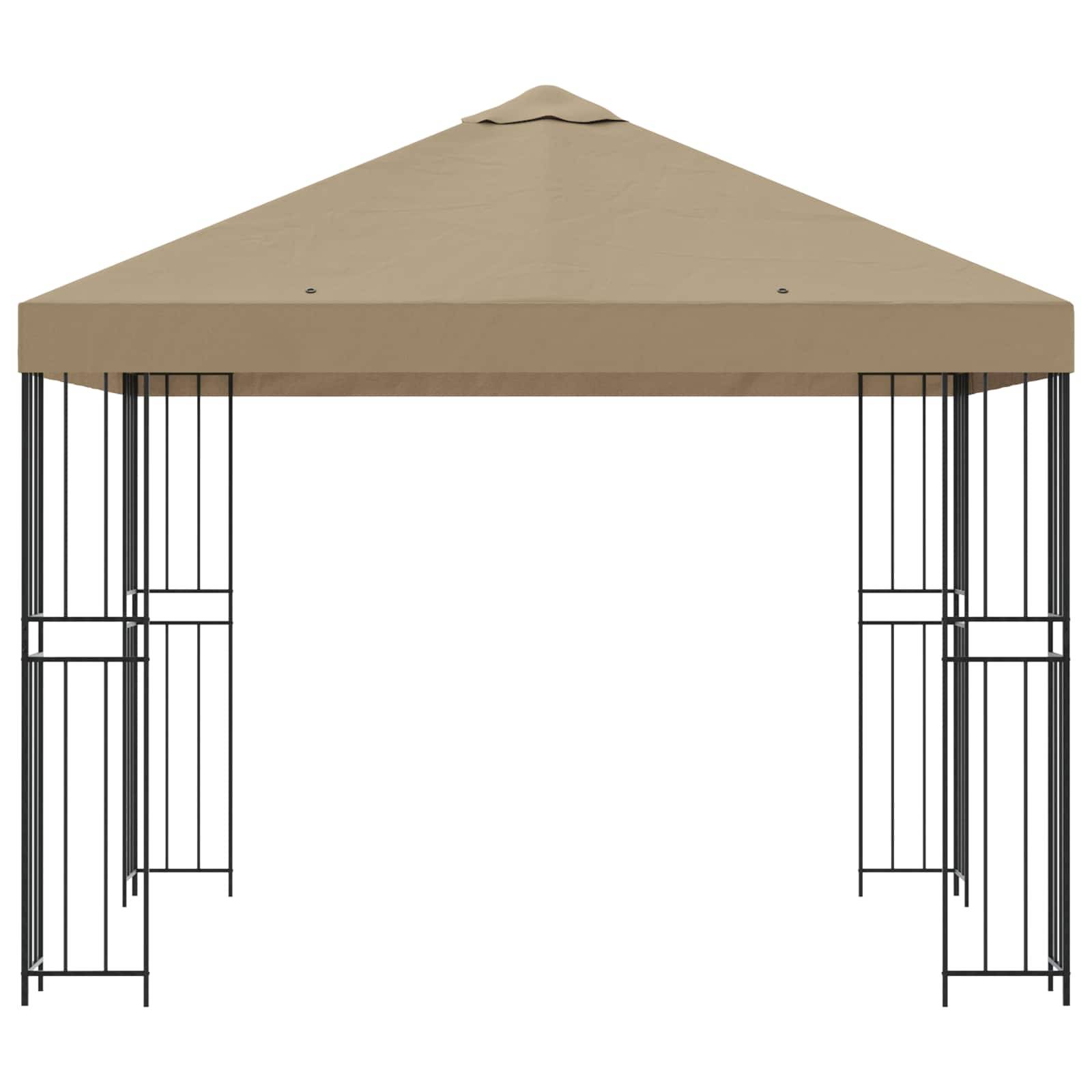Beiges Pop-up-Pavillon-Baldachin mit Metallrahmen, offen ohne Seitenwände oder Beine, zentriert auf weißem Hintergrund dargestellt.