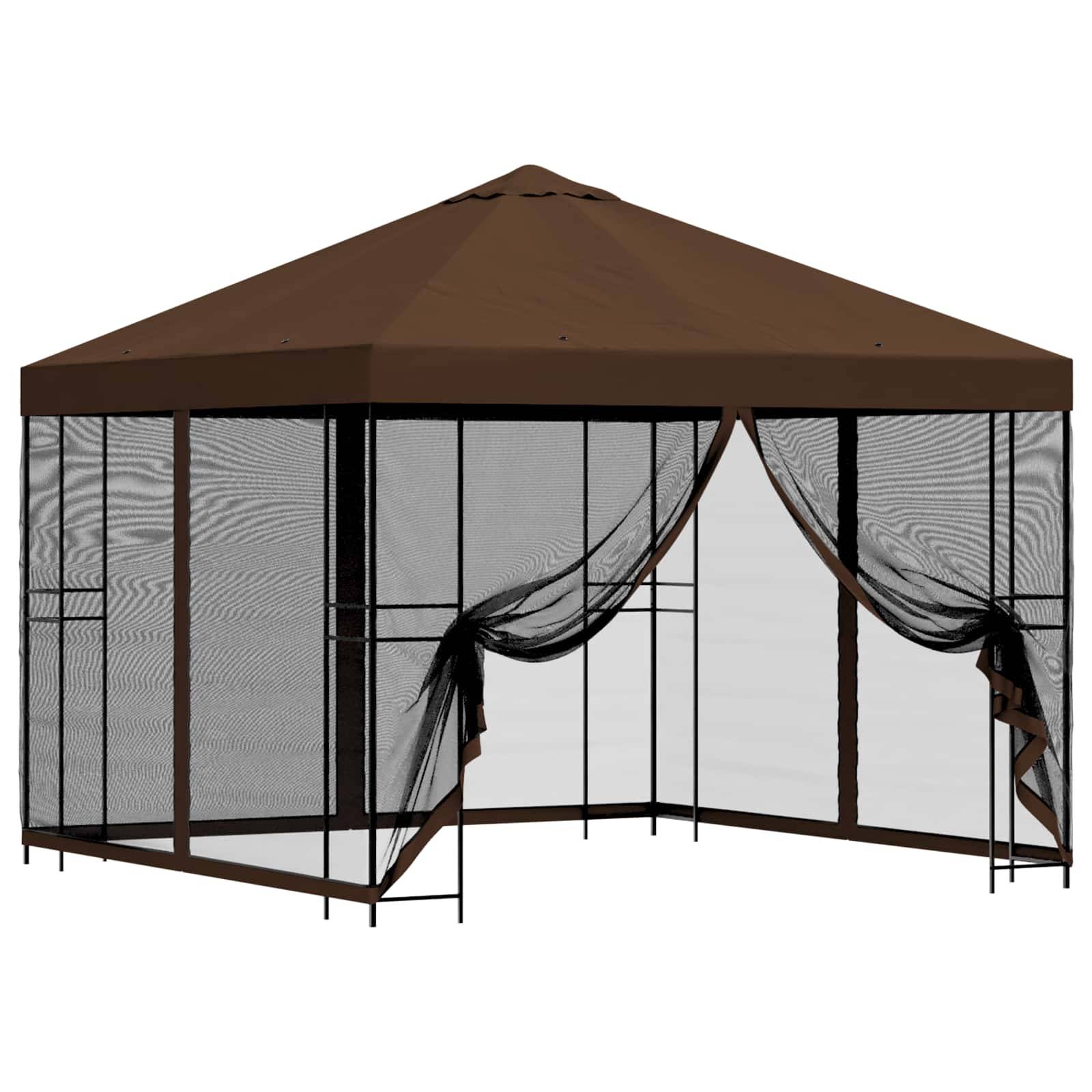vidaXL Garten Pavillon mit Seitenwänden 3 x 3 m Braun