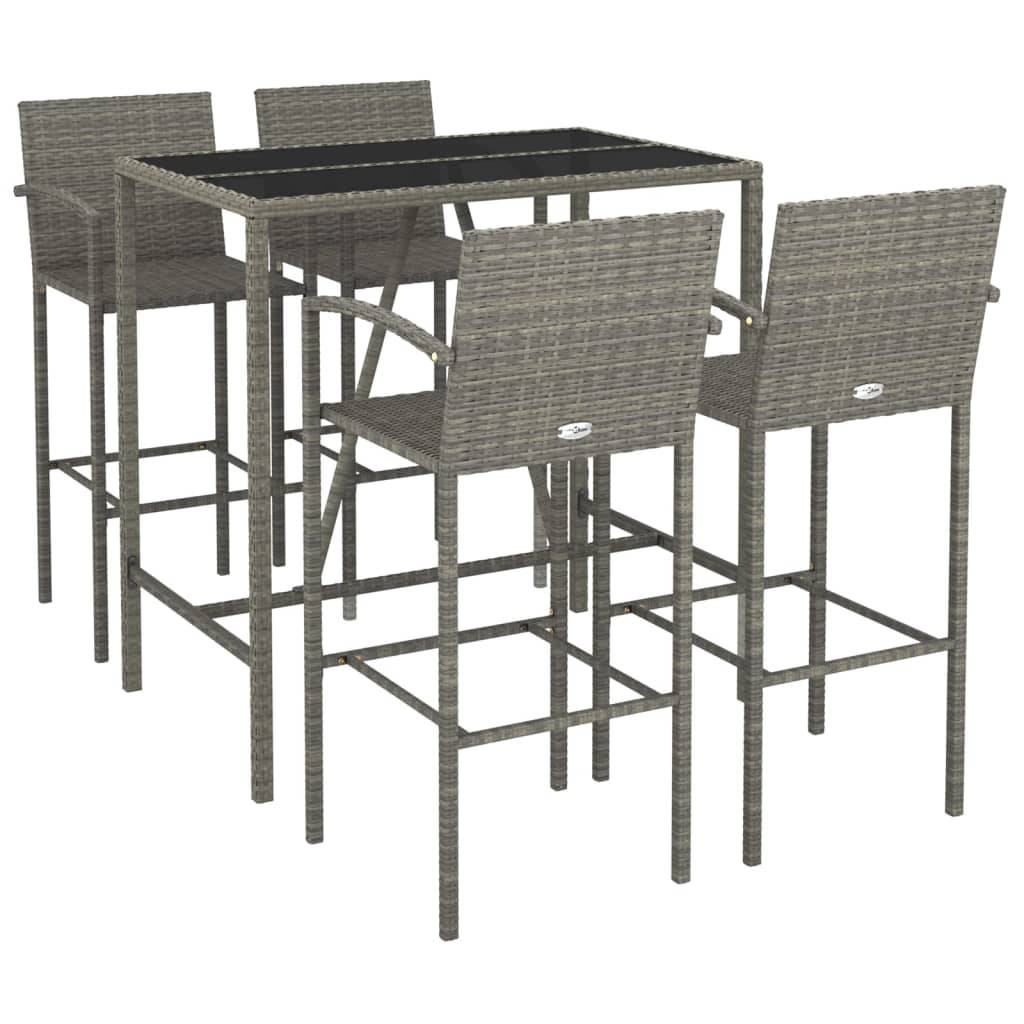 vidaXL 5-tlg. Gartenbar-Set Grau Poly Rattan